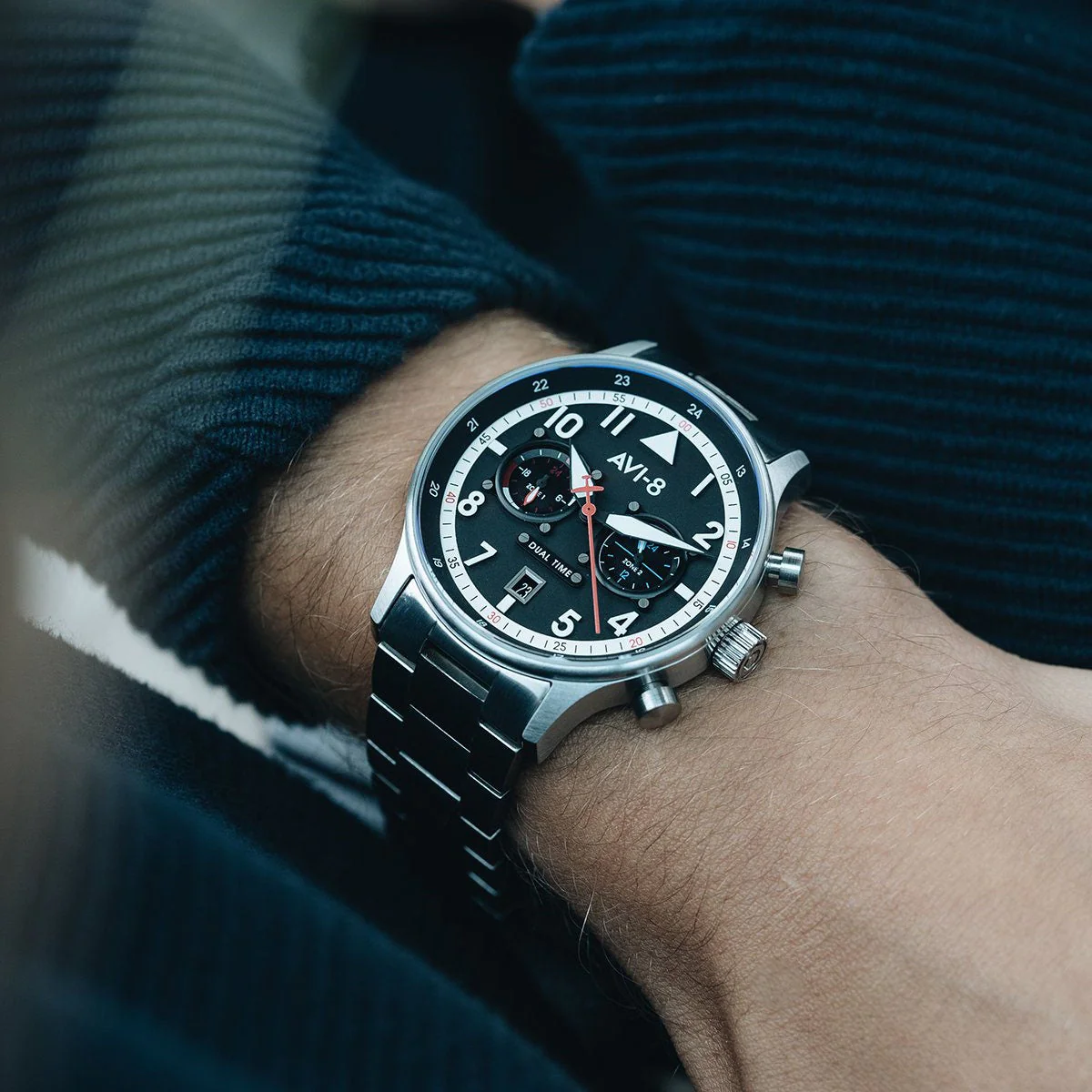 AVI-8 Carey Dual Time Rangoon Black Chronograph Watch - Image 2