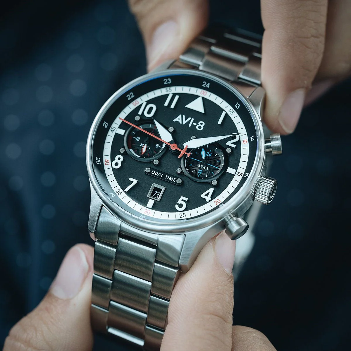 AVI-8 Carey Dual Time Rangoon Black Chronograph Watch - Image 3
