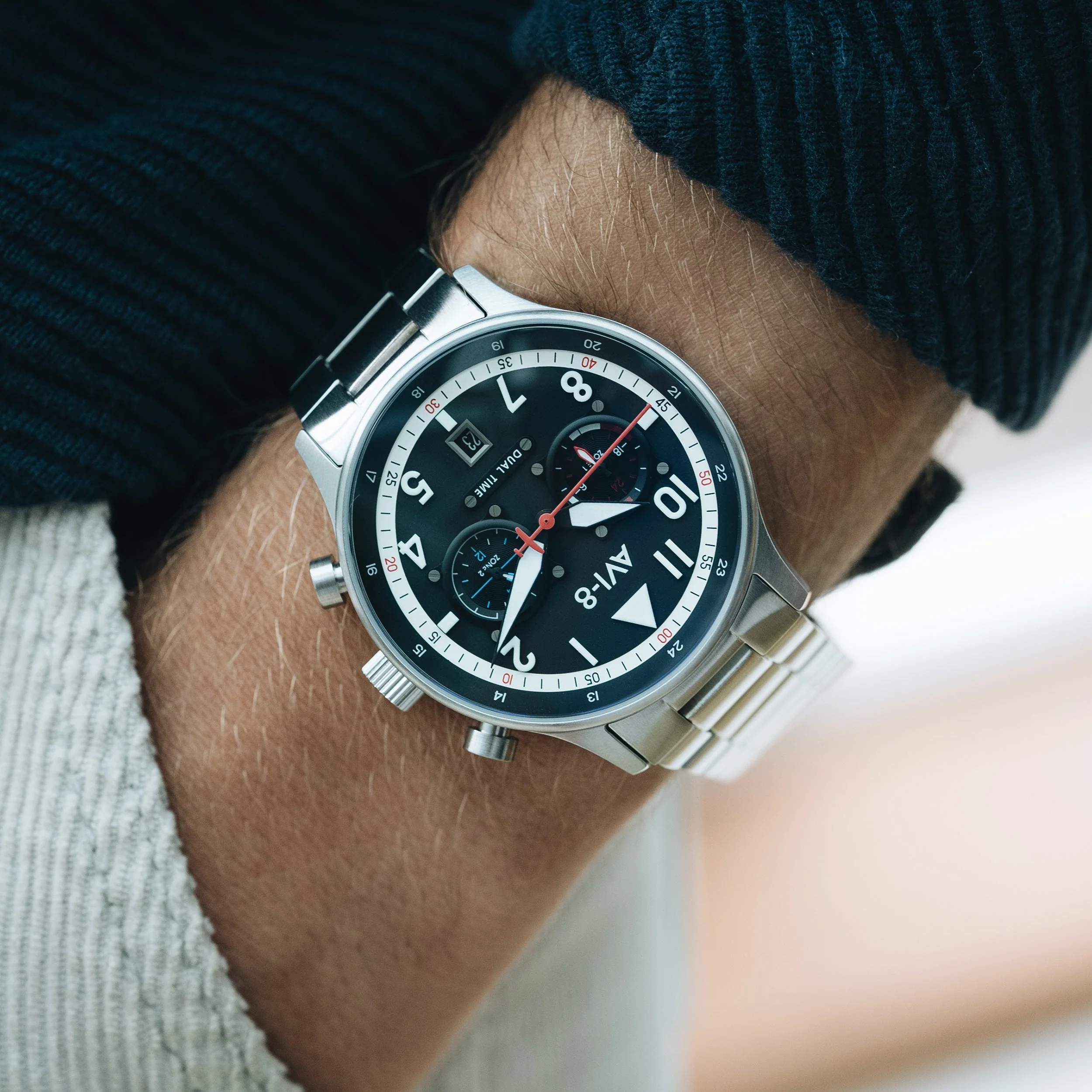 AVI-8 Carey Dual Time Rangoon Black Chronograph Watch - Image 4