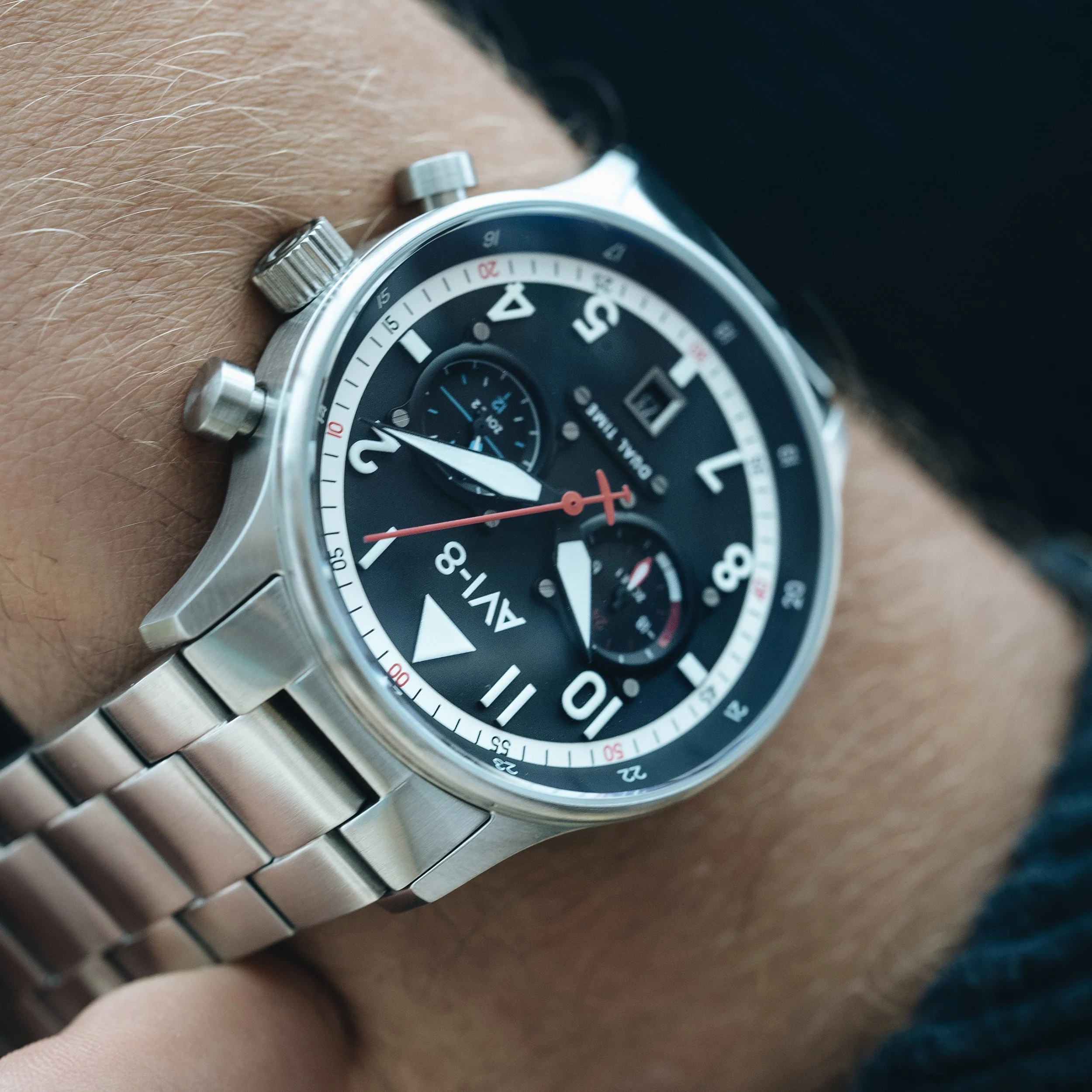 AVI-8 Carey Dual Time Rangoon Black Chronograph Watch - Image 7