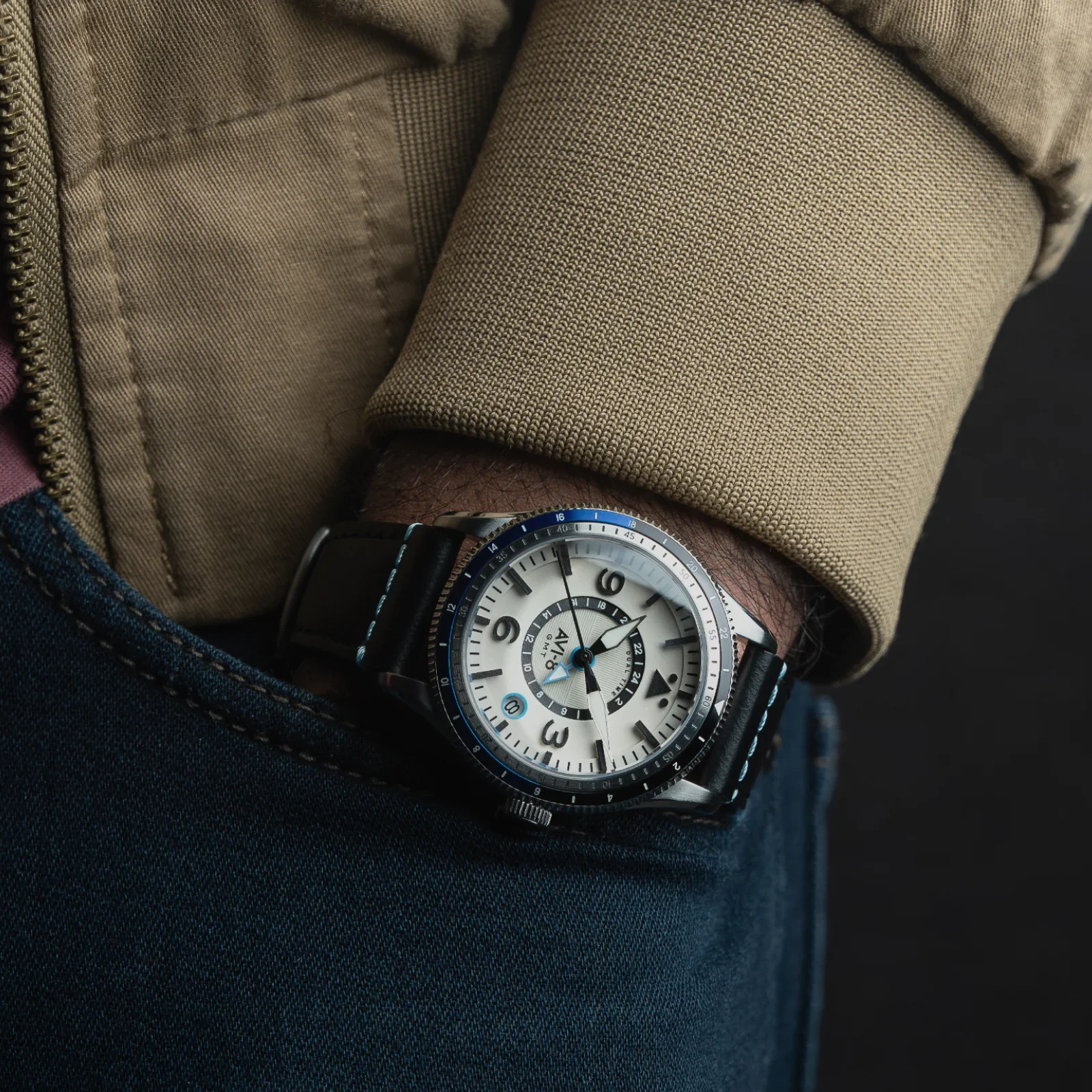 AVI-8 Flyboy Airmaster GMT Men's Silver White Automatic Watch - Image 3