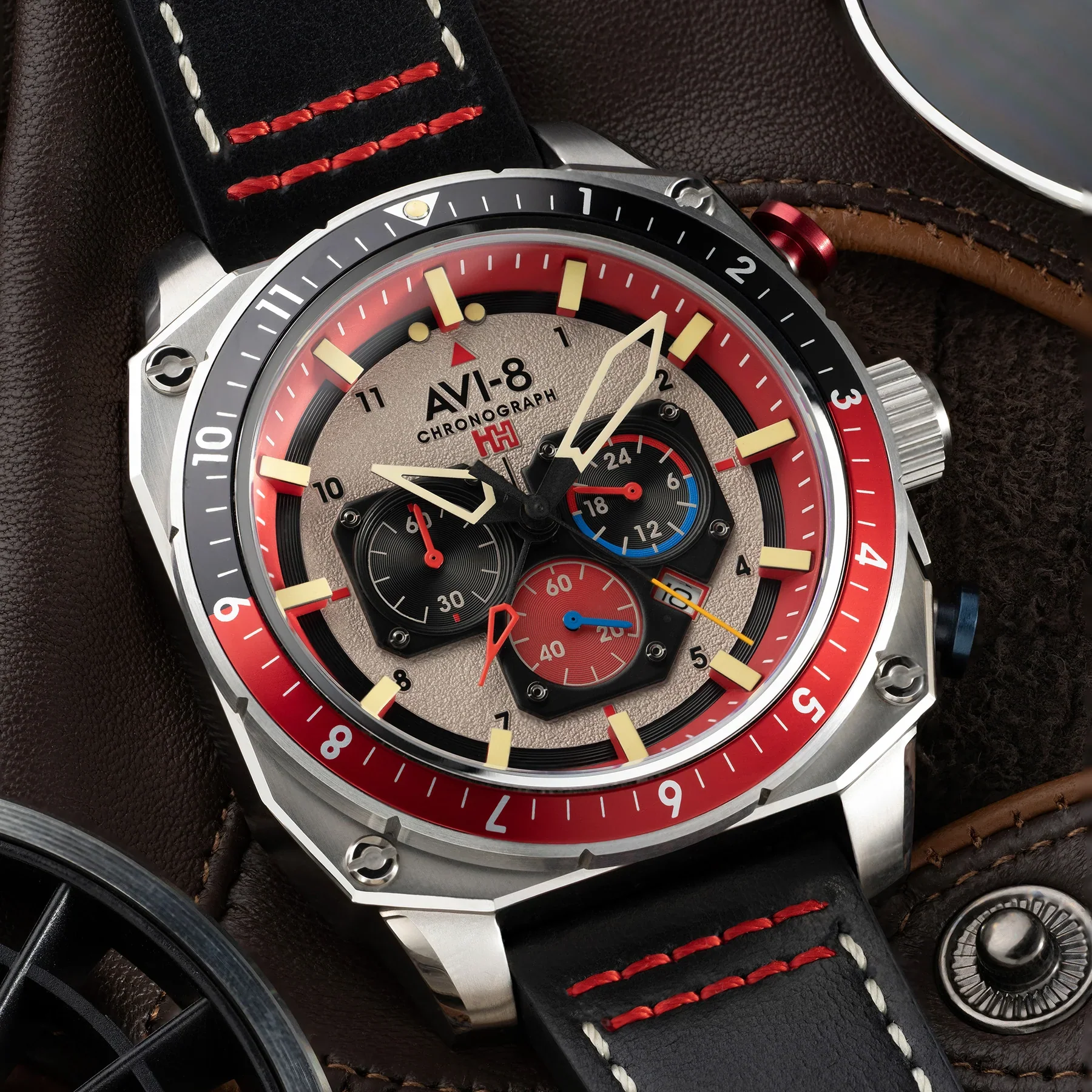 AVI-8 Hawker Hunter Atlas Men's Black Red Chronograph Watch - Image 3