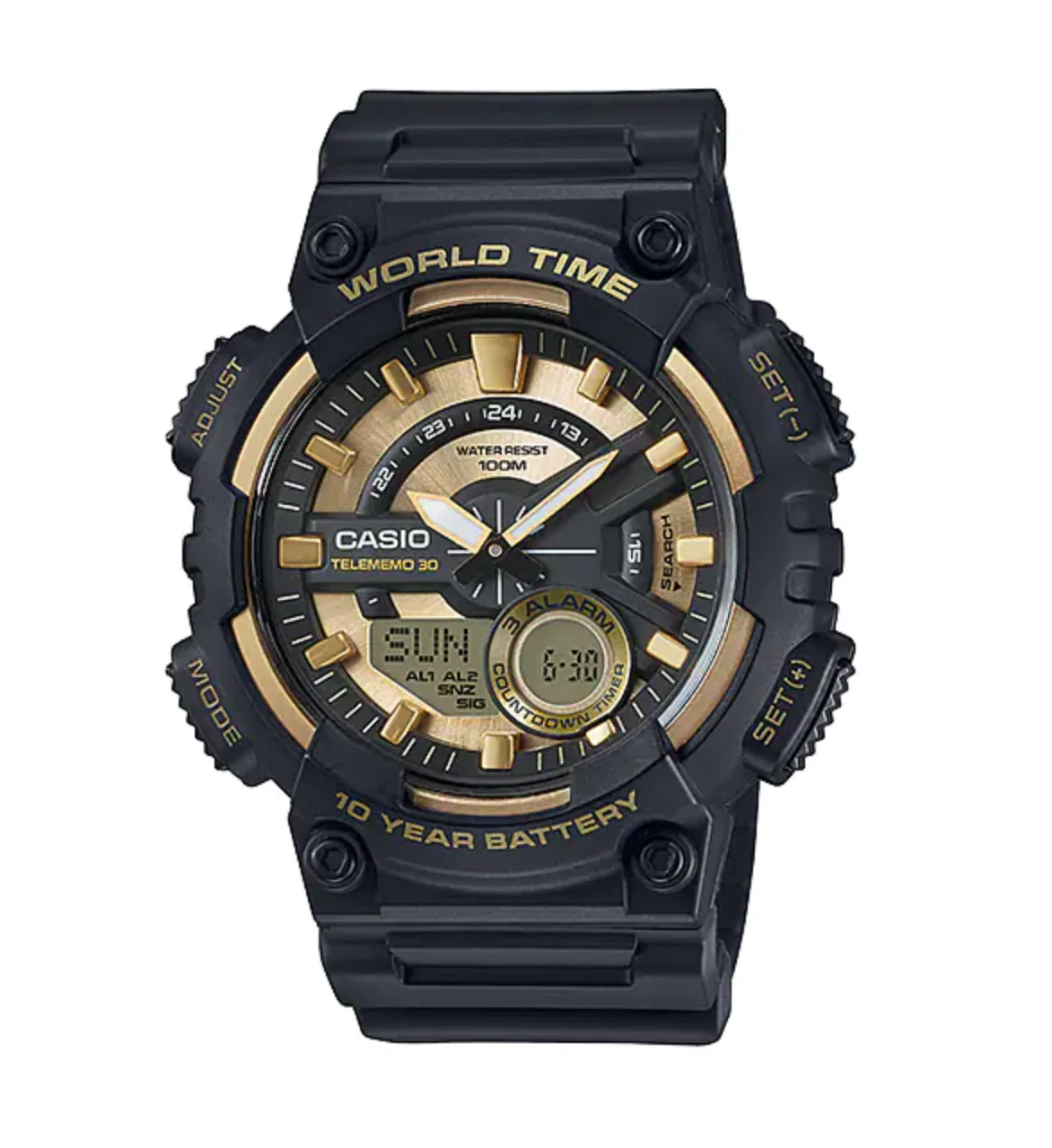 Casio Men's Watch World Time Telememo Gold/Black
