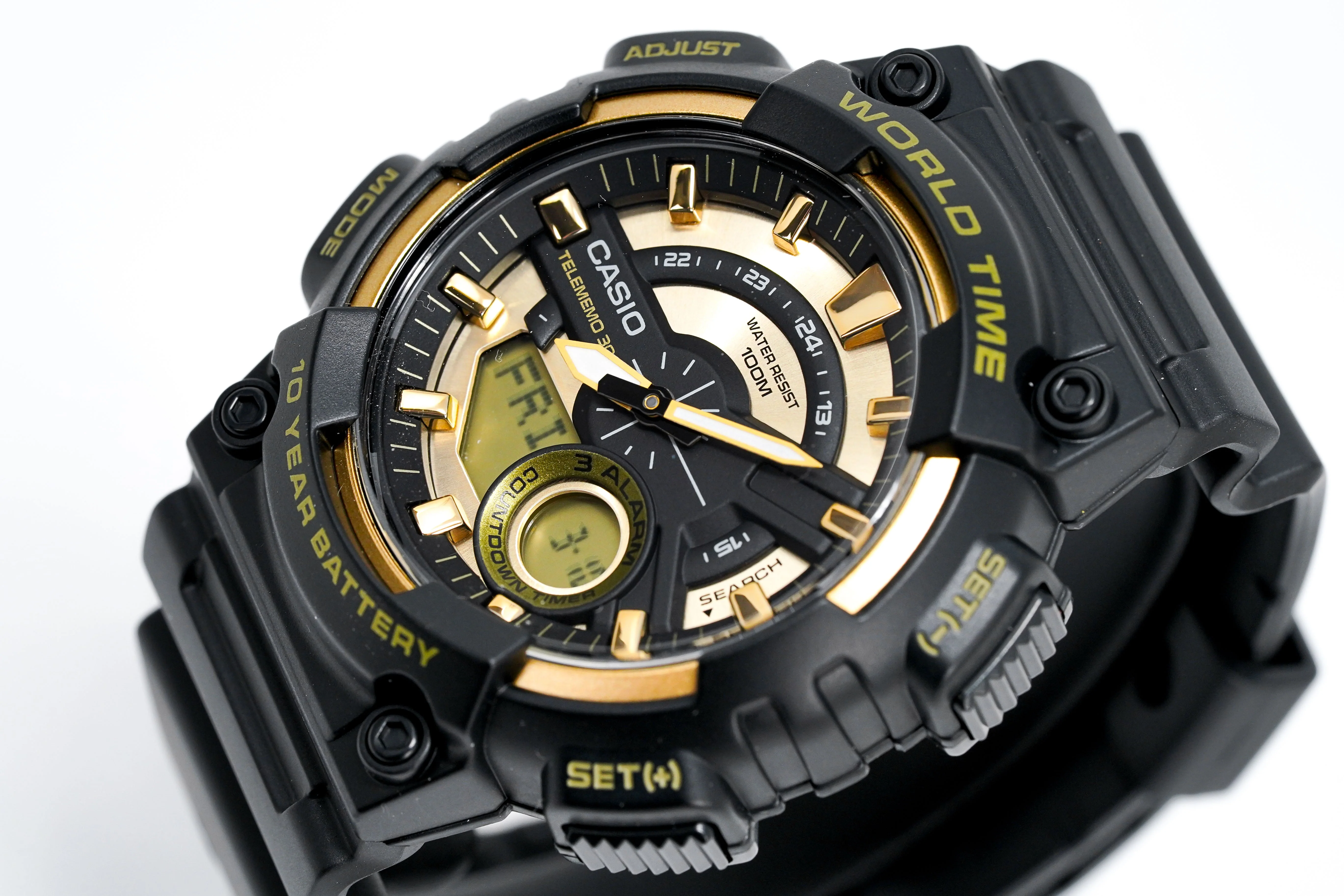 Casio Men's Watch World Time Telememo Gold/Black - Image 3