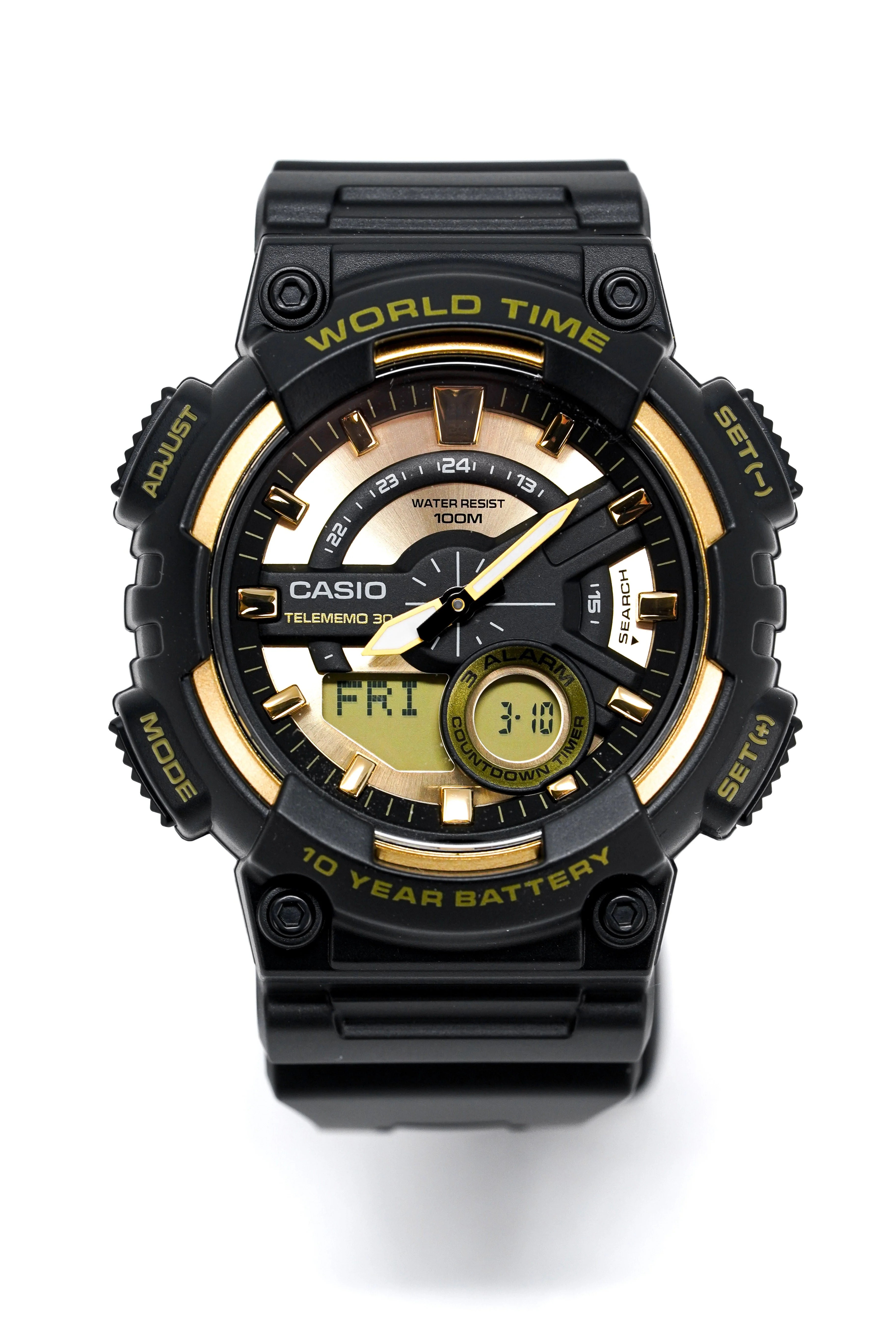 Casio Men's Watch World Time Telememo Gold/Black - Image 4