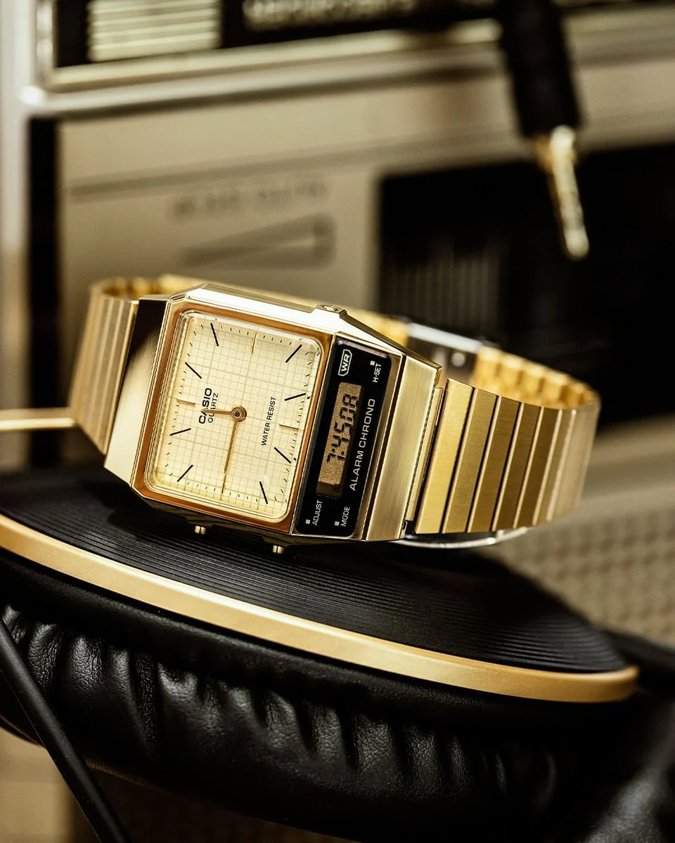 Casio Watch Vintage Dual Time Gold Steel Flat Link - Image 2