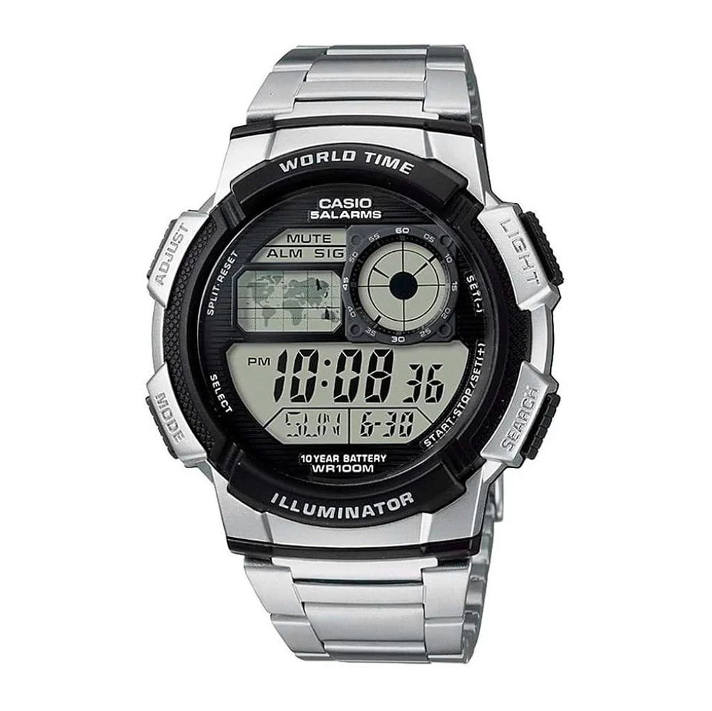Casio Worldtime Men's Silver Black Digital Watch