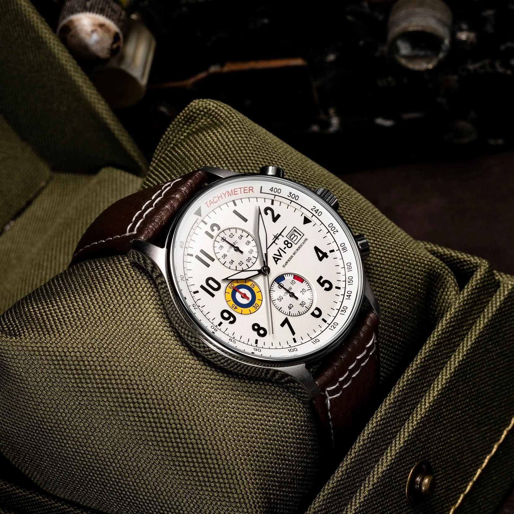 AVI-8 Classic White Hawker Hurricane Chronograph Watch - Image 2