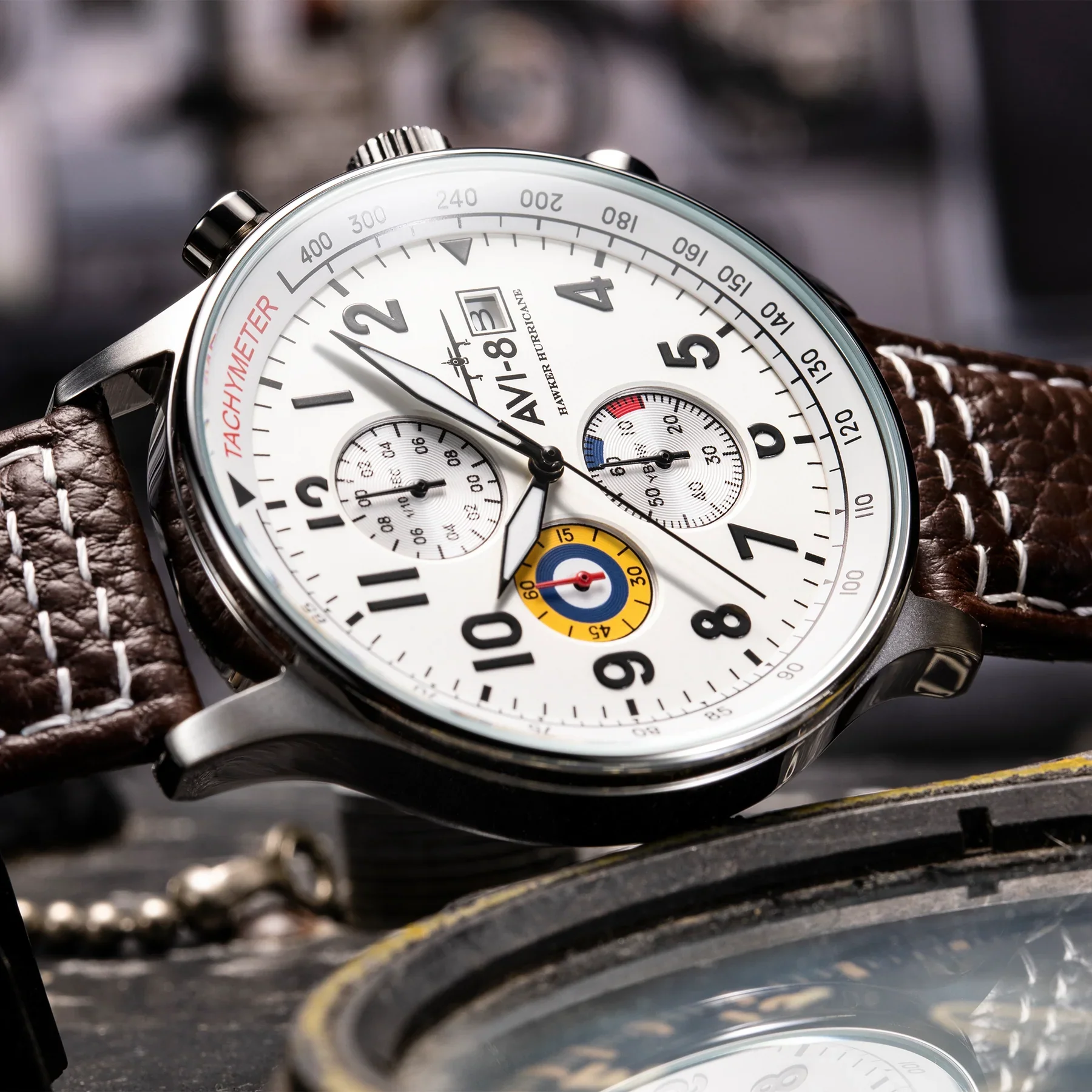 AVI-8 Classic White Hawker Hurricane Chronograph Watch - Image 3
