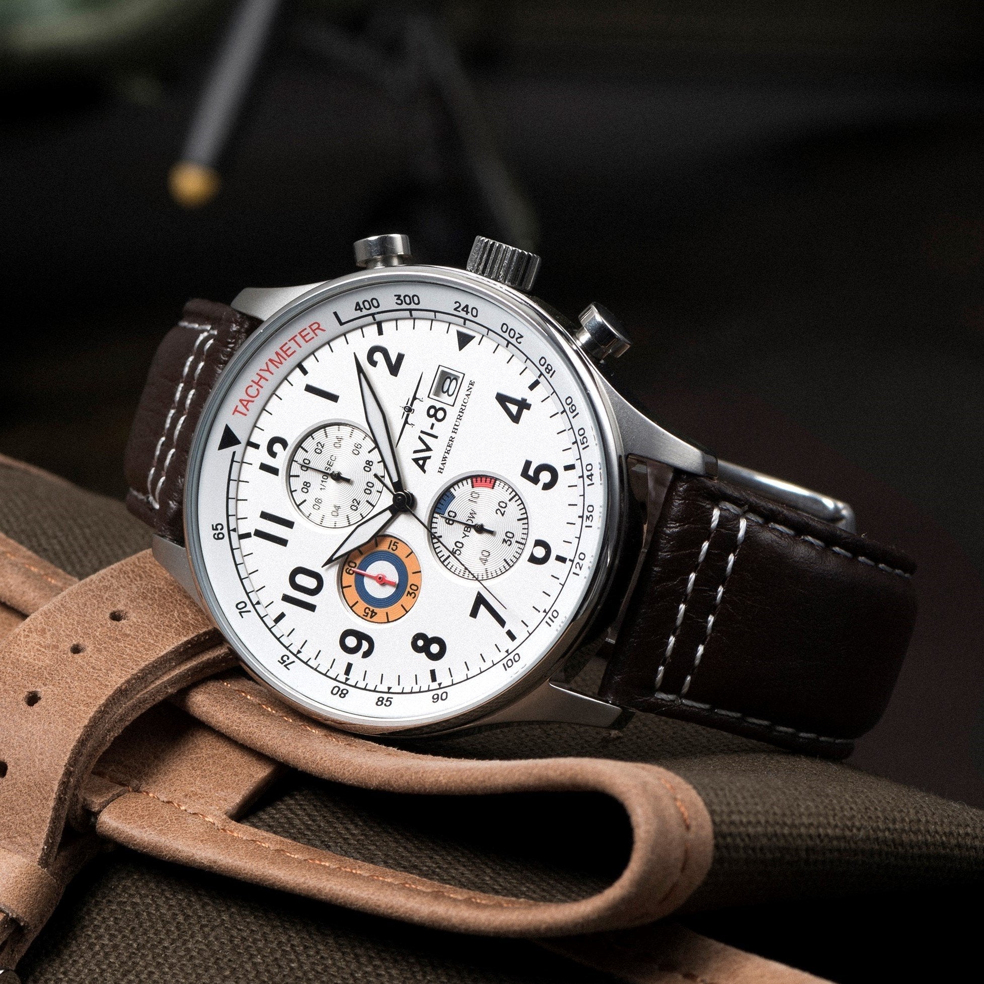 AVI-8 Classic White Hawker Hurricane Chronograph Watch - Image 4