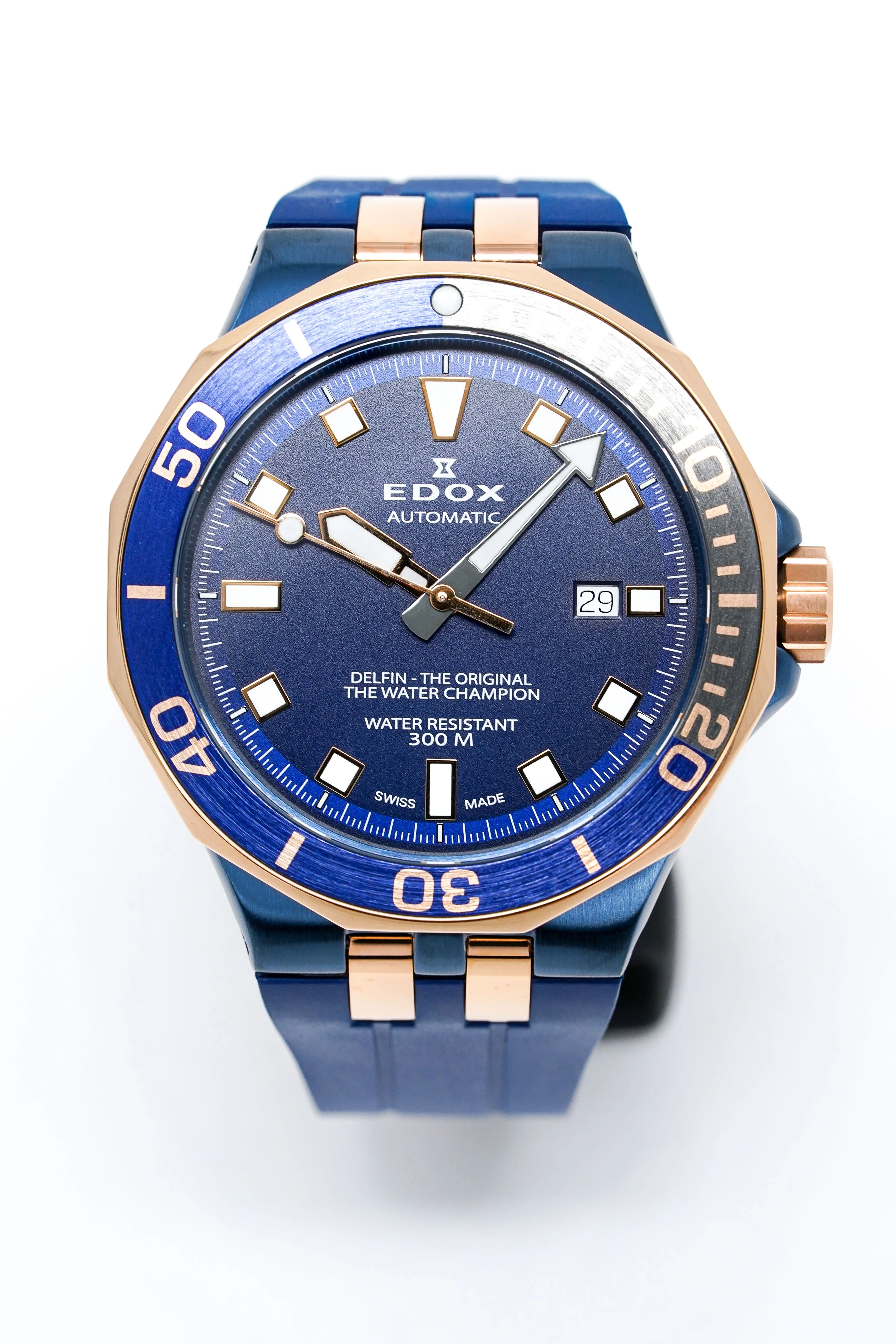 Edox Automatic Watch Delfin Diver Blue Rose Gold 43mm - Image 4