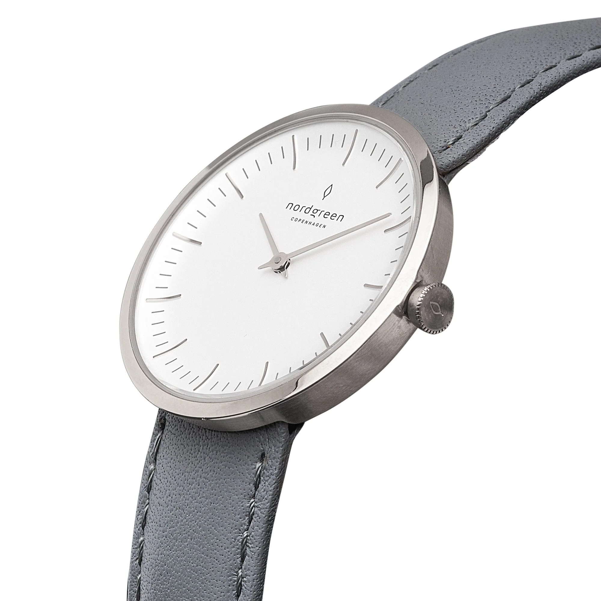 Nordgreen Infinity Grey Leather 32mm Silver Gun Case Watch - Image 4