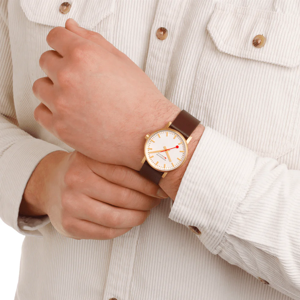 Mondaine evo2 40mm Unisex Gold Brown Watch - Image 2