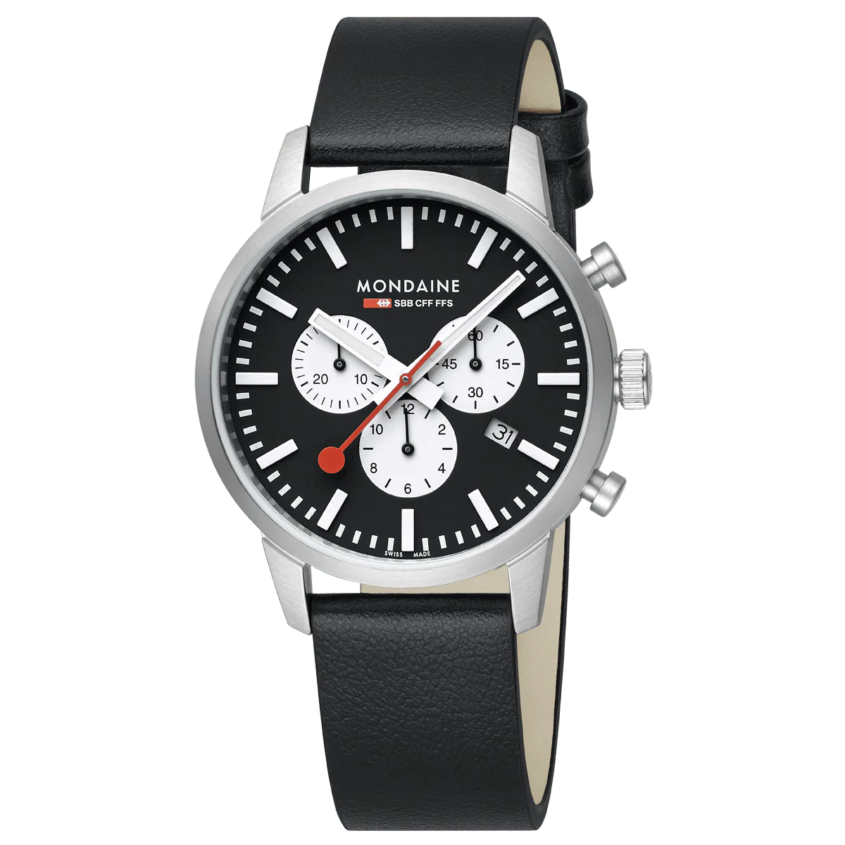 Mondaine Neo Reverse Panda Chronograph 41mm Vegan Leather Watch
