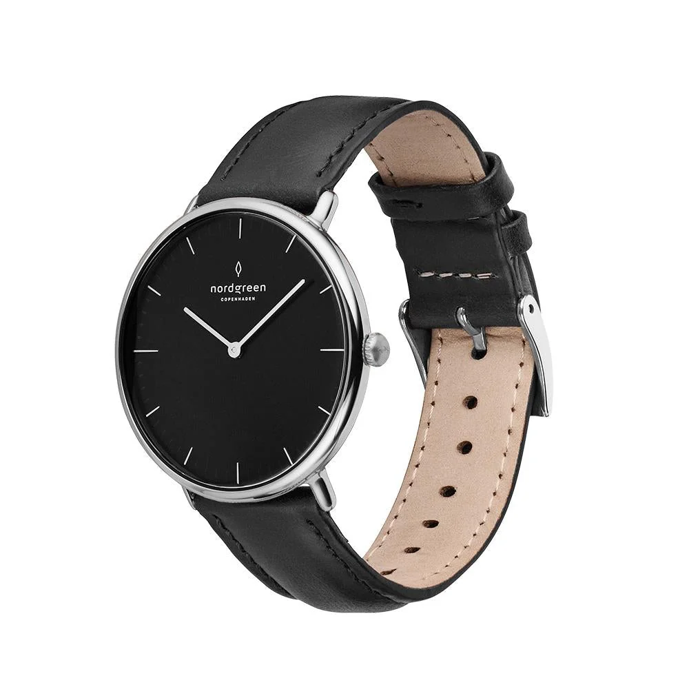 Nordgreen Native Black Leather 32mm Silver Case Watch - Image 4