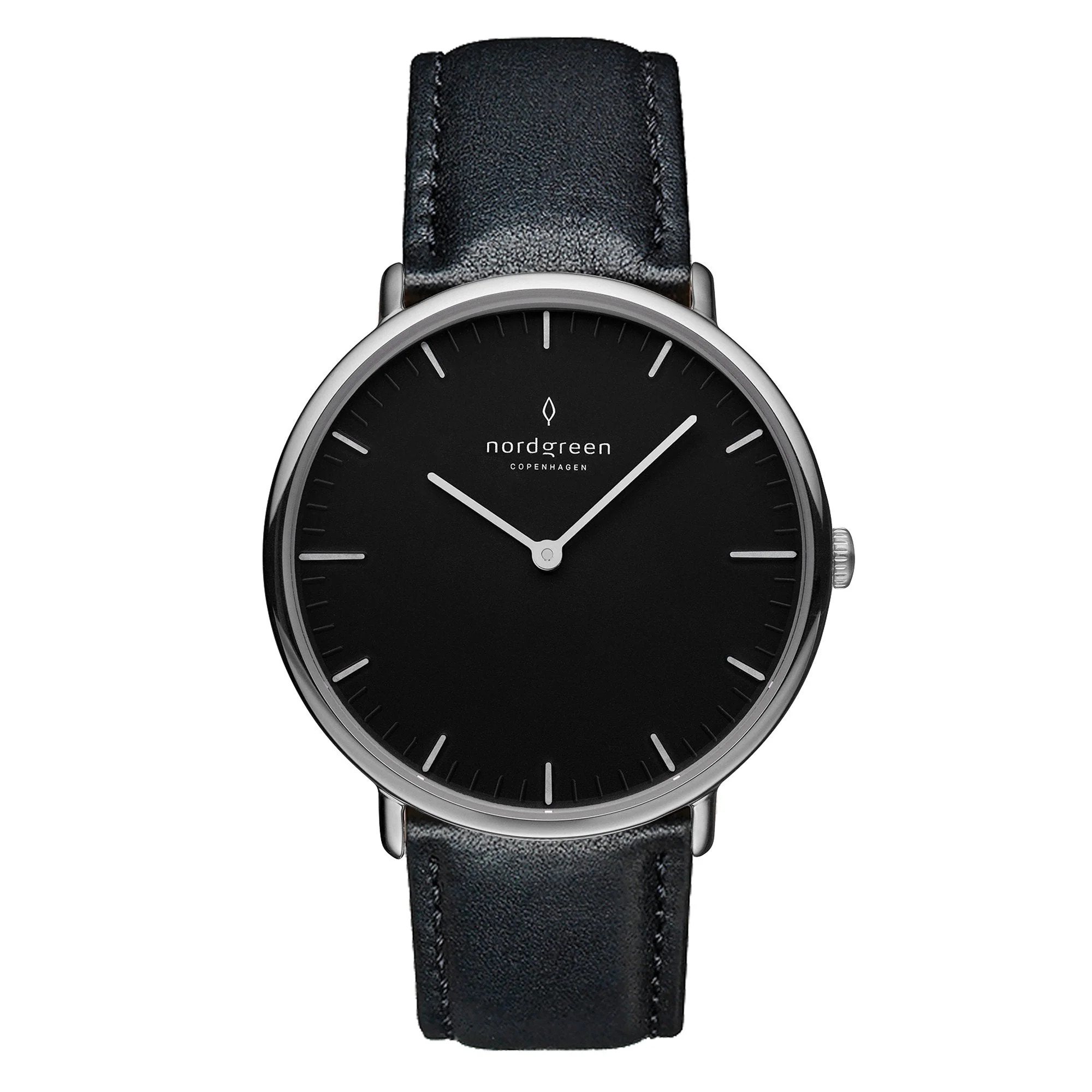 Nordgreen Native Black Leather 36mm Silver Case Watch
