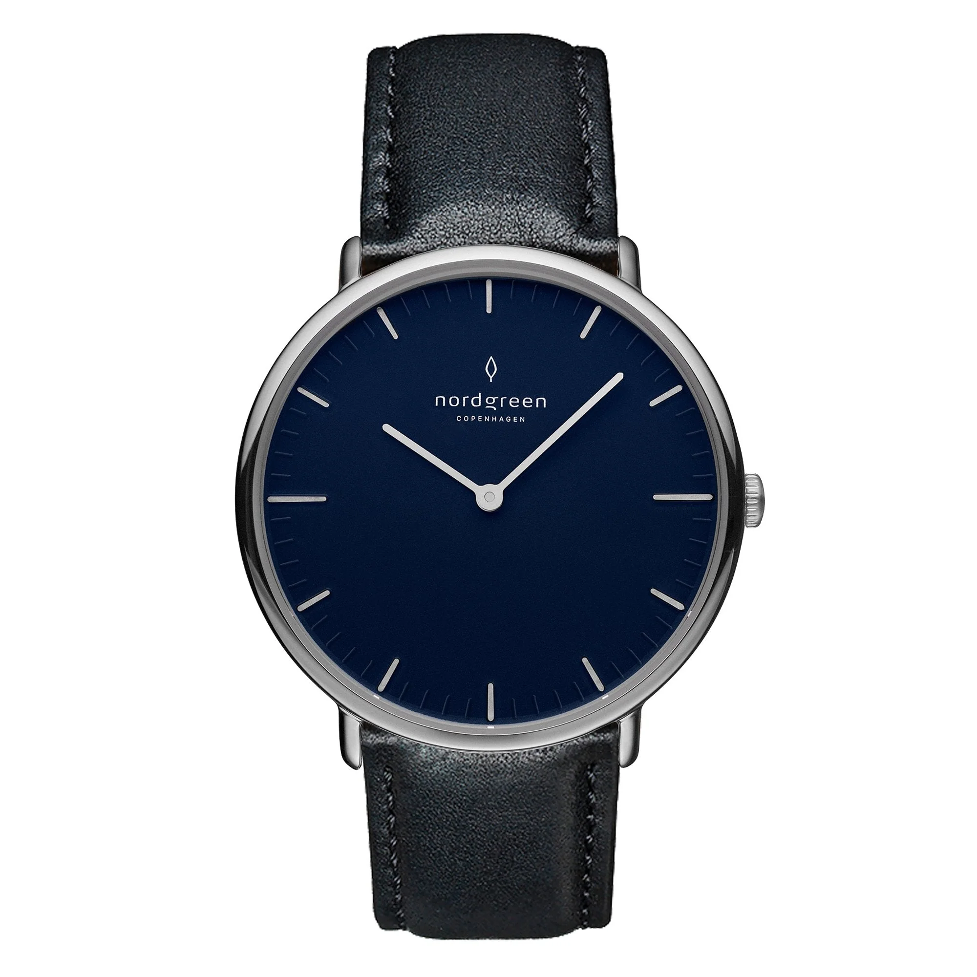Nordgreen Native Black Leather 36mm Silver Case Watch
