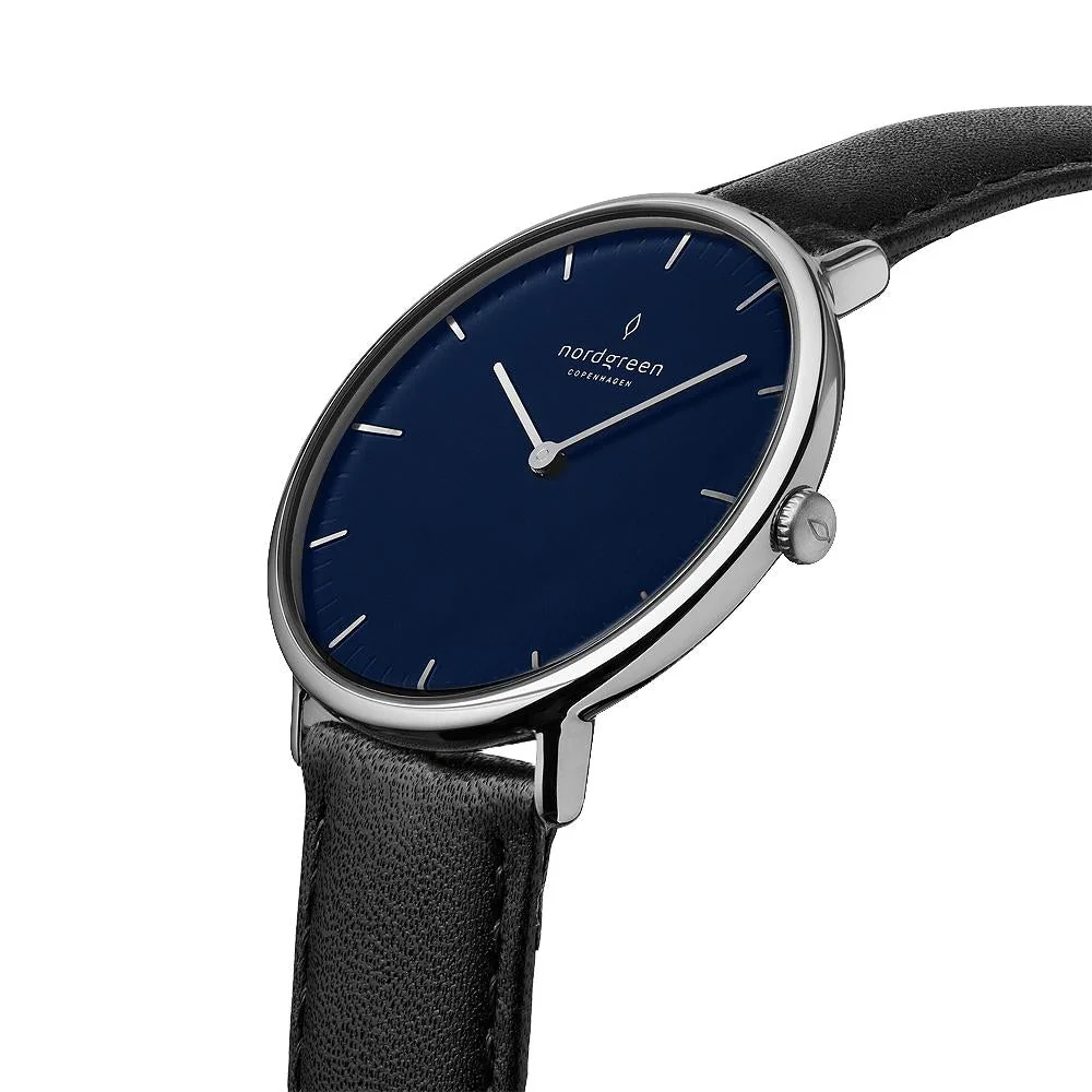 Nordgreen Native Black Leather 36mm Silver Case Watch - Image 3