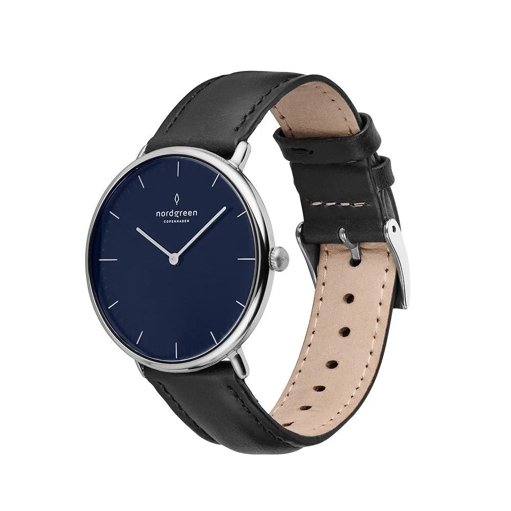 Nordgreen Native Black Leather 36mm Silver Case Watch - Image 4
