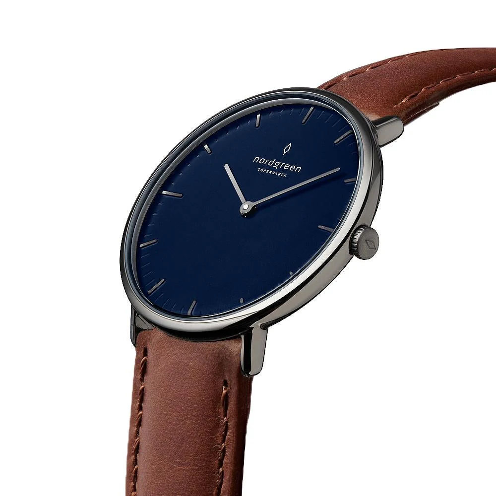 Nordgreen Native Brown Learher 40mm Gun Metal Case Watch - Image 3