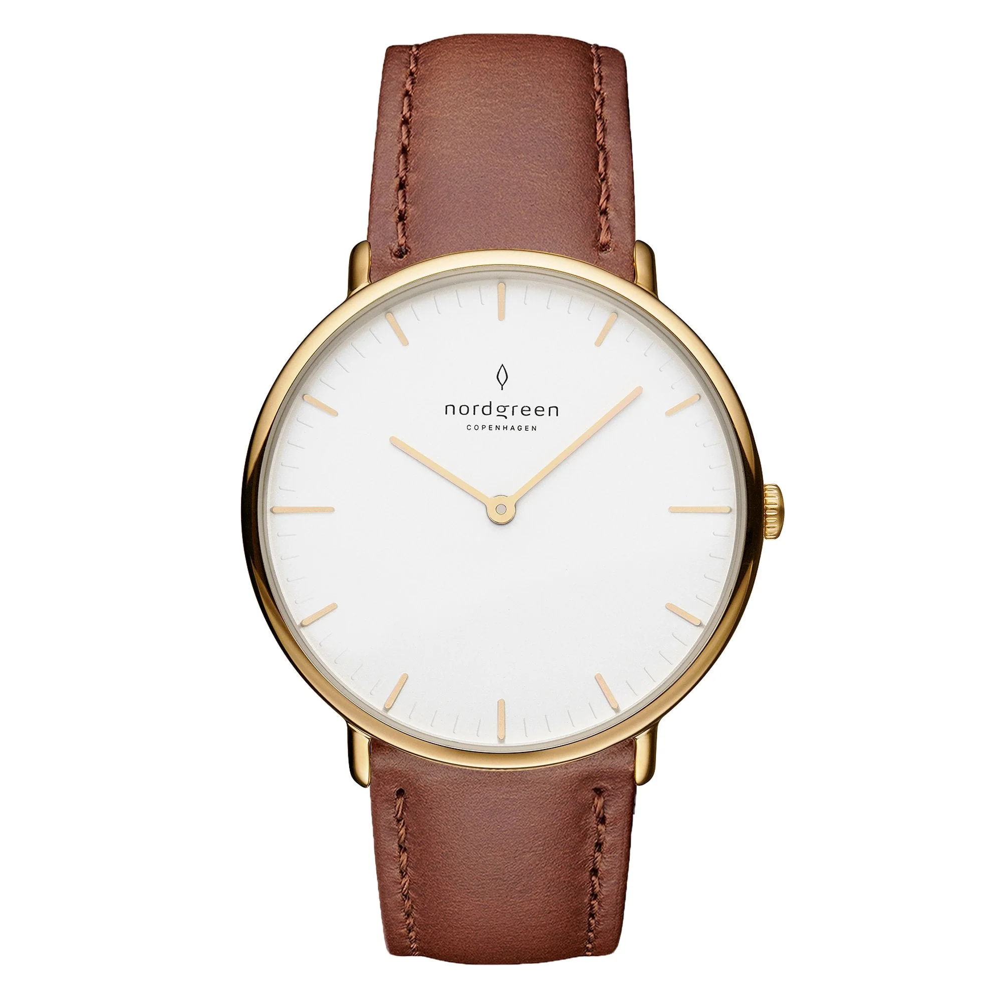 Nordgreen Native Brown Leather 32mm Gold Case Watch