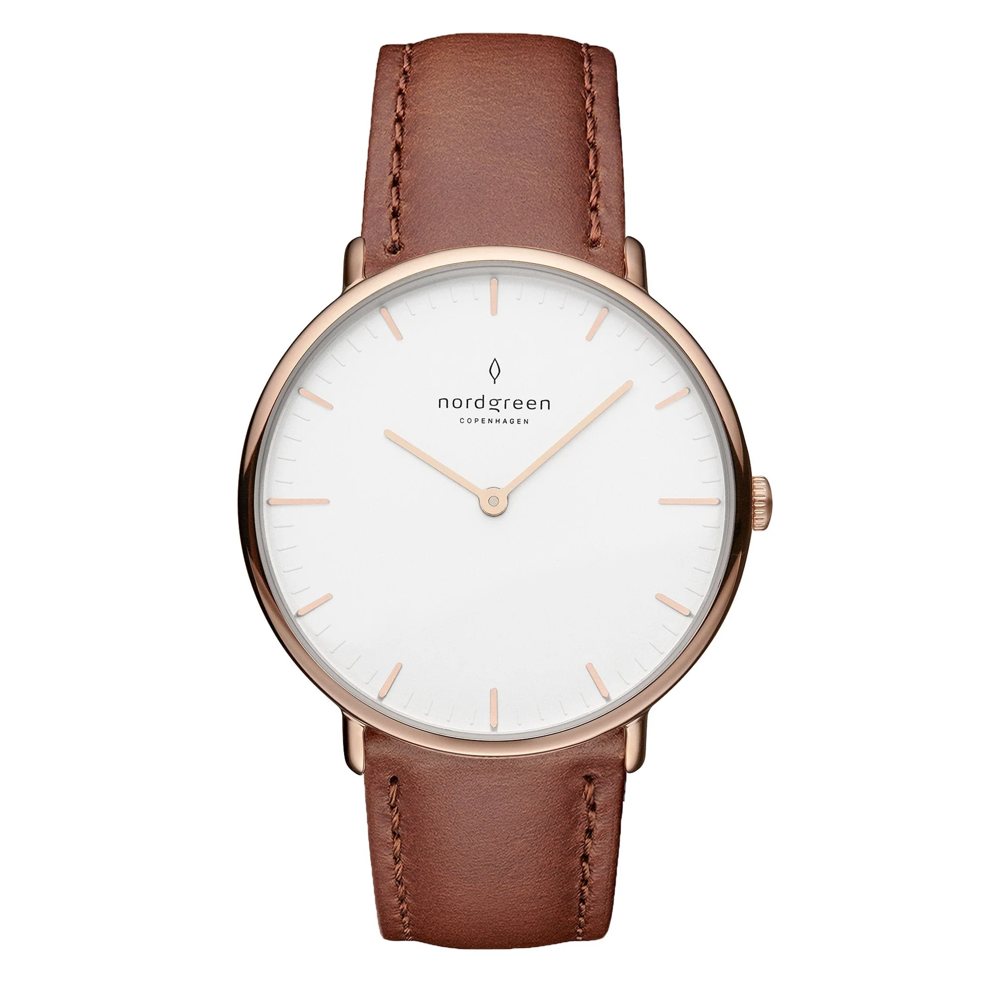Nordgreen Native Brown Leather 32mm Rose Gold Case Watch