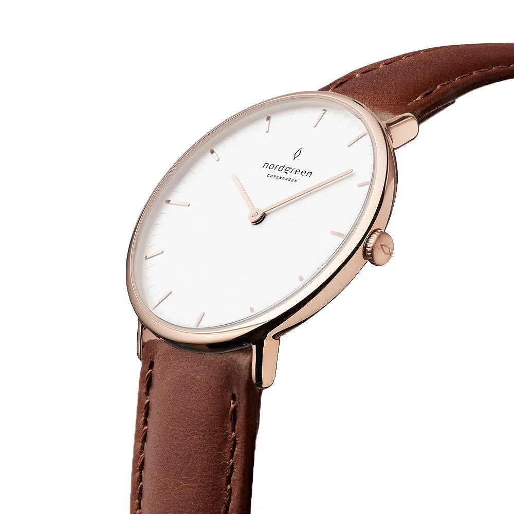 Nordgreen Native Brown Leather 32mm Rose Gold Case Watch - Image 3