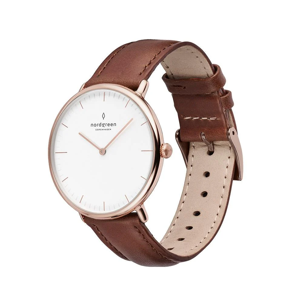Nordgreen Native Brown Leather 32mm Rose Gold Case Watch - Image 4