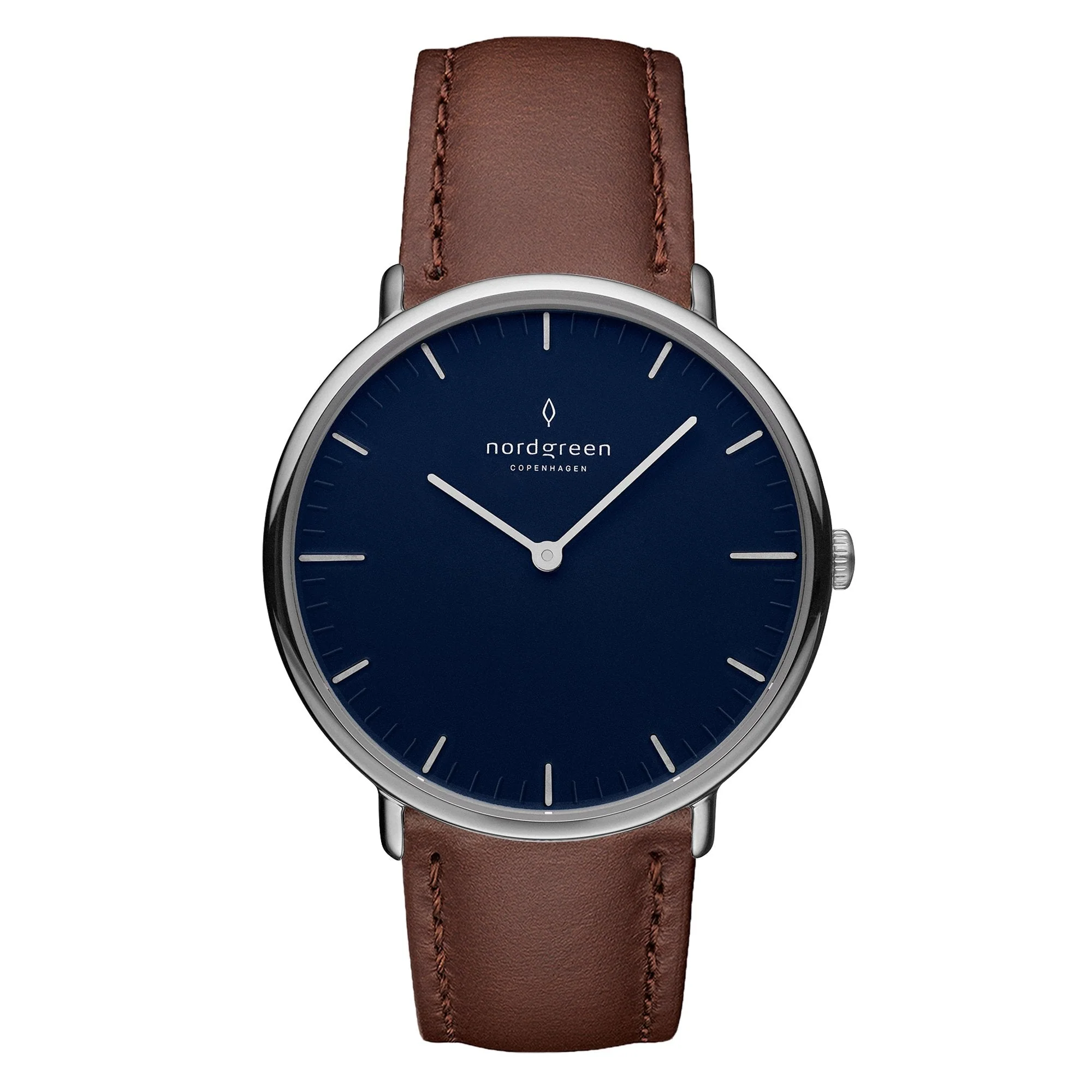Nordgreen Native Brown Leather 36mm Silver Case Watch