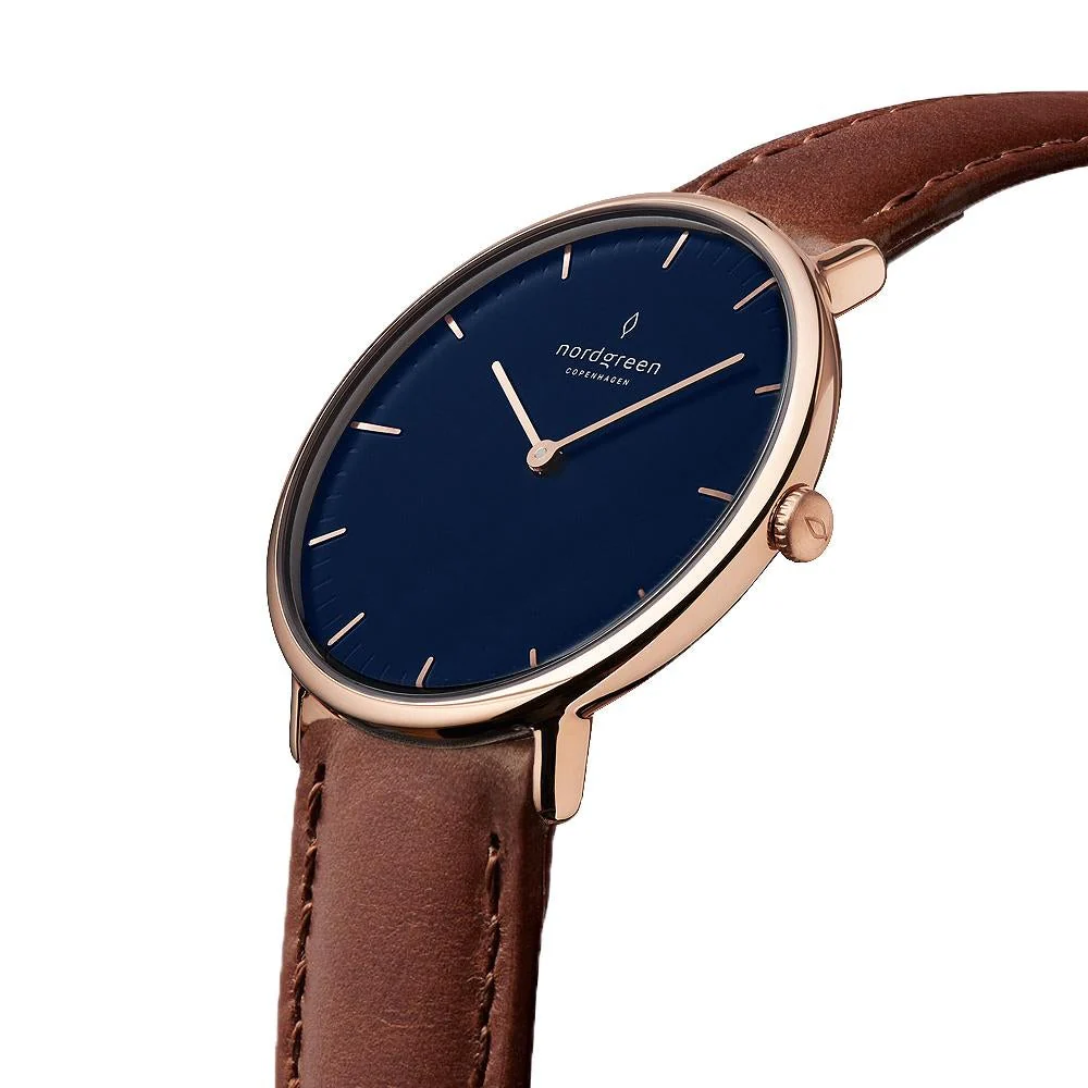 Nordgreen Native Brown Leather 40mm Roe Gold Case Watch - Image 4