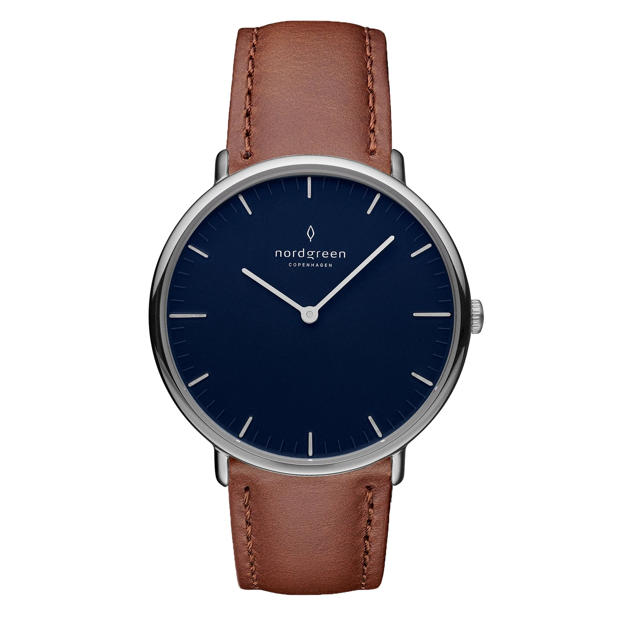 Nordgreen Native Brown Leather 40mm Silver Case Watch