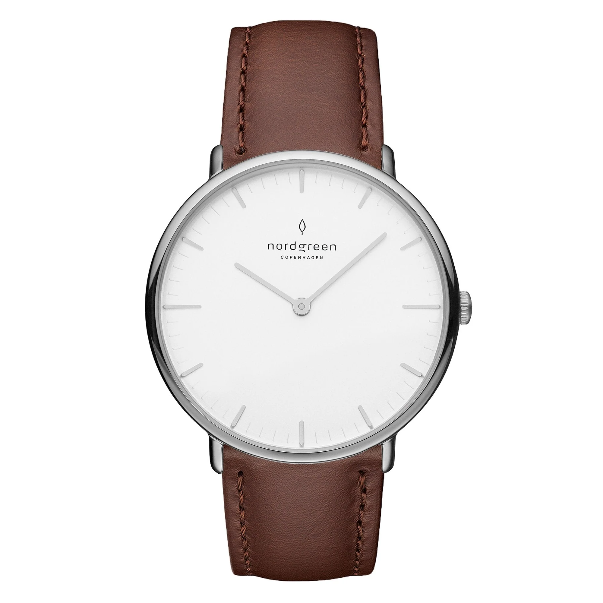 Nordgreen Native Dark Brown Leather 32mm Silver Case Watch