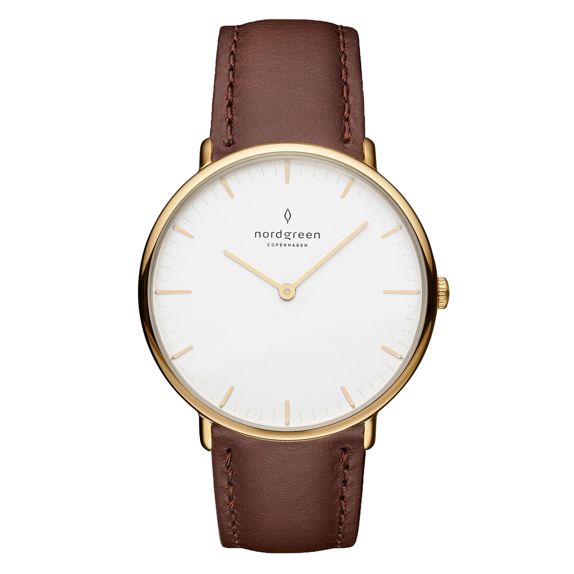 Nordgreen Native Dark Brown Leather 36mm Gold Case Watch