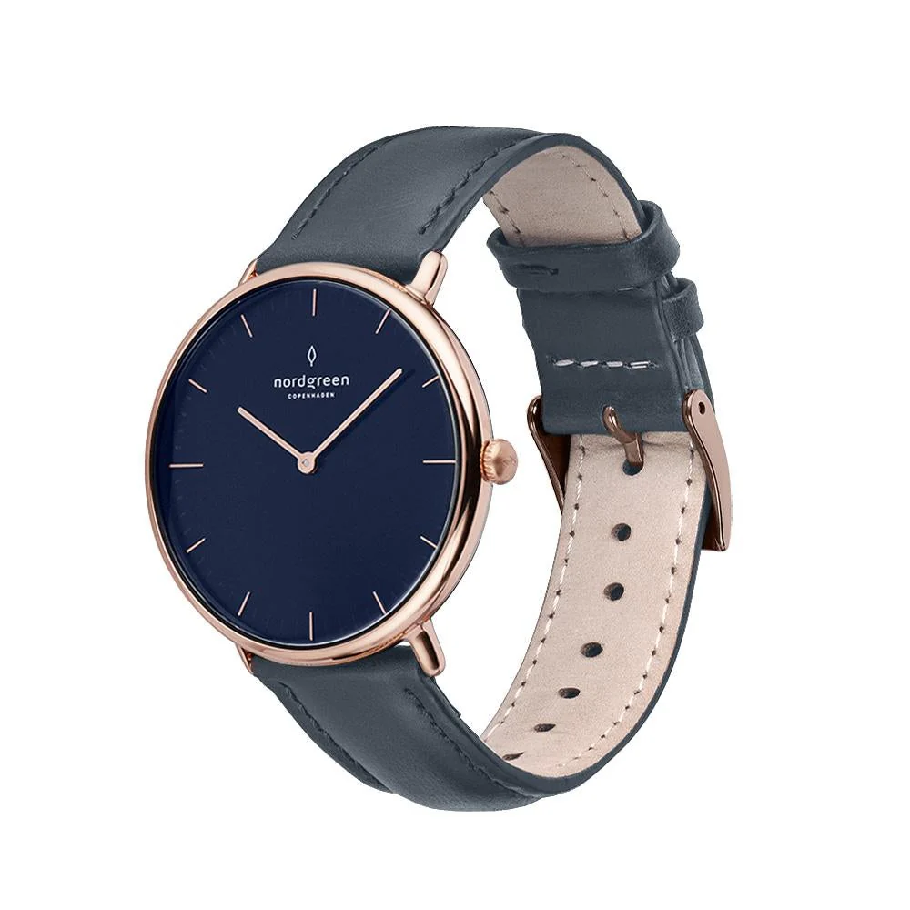 Nordgreen Native Navy Leather 32mm Rose Gold Case Watch - Image 3