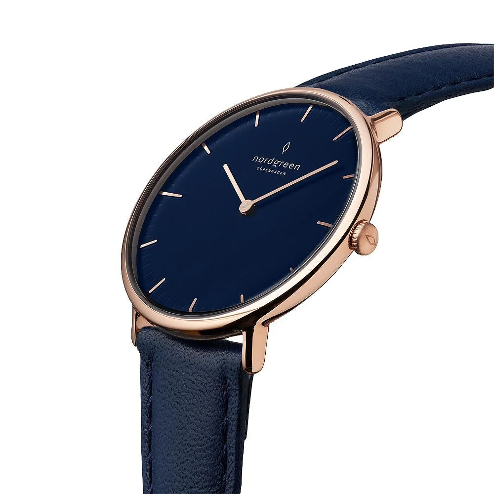 Nordgreen Native Navy Leather 32mm Rose Gold Case Watch - Image 4