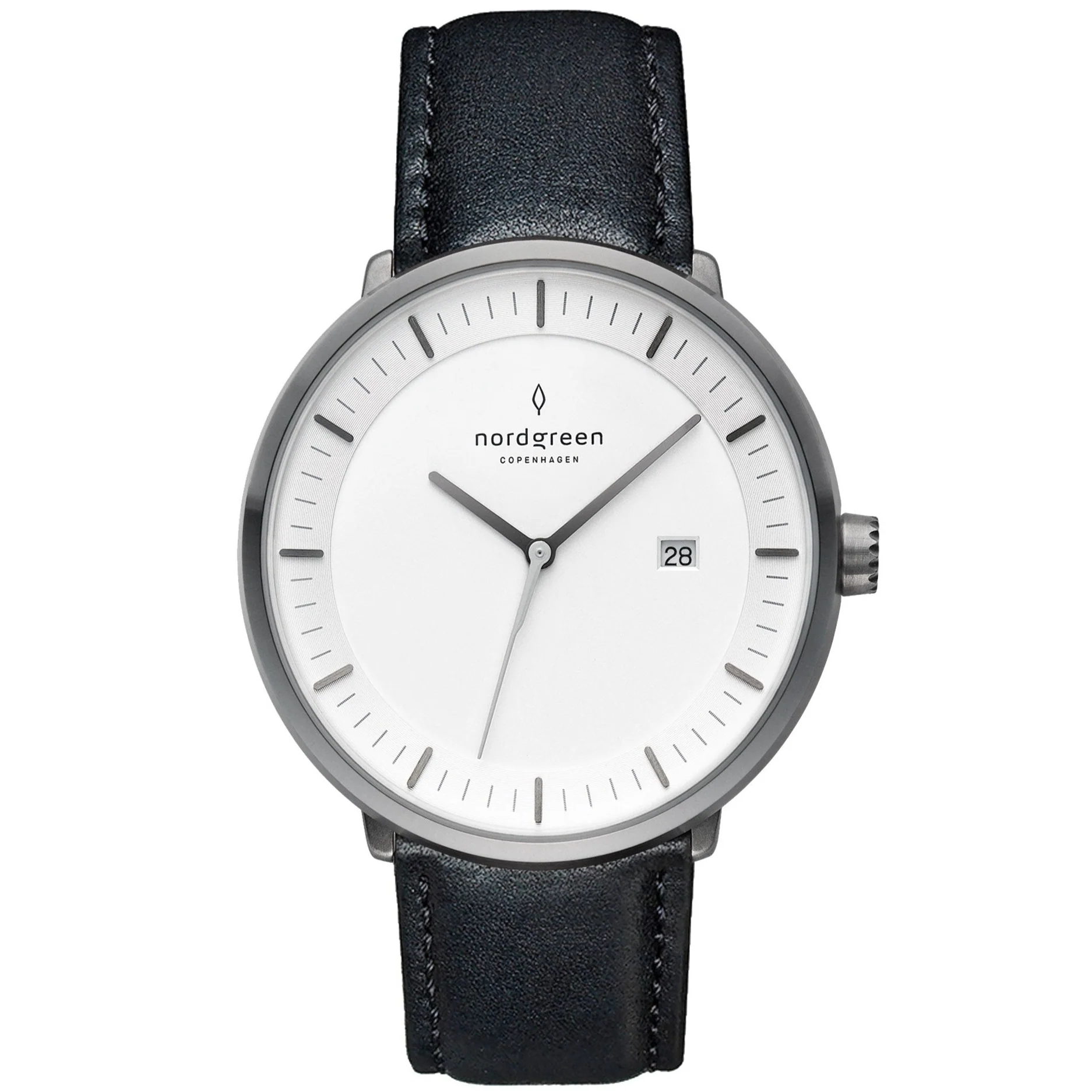 Nordgreen Philosopher Black Leather 36mm Gun Metal Case Watch