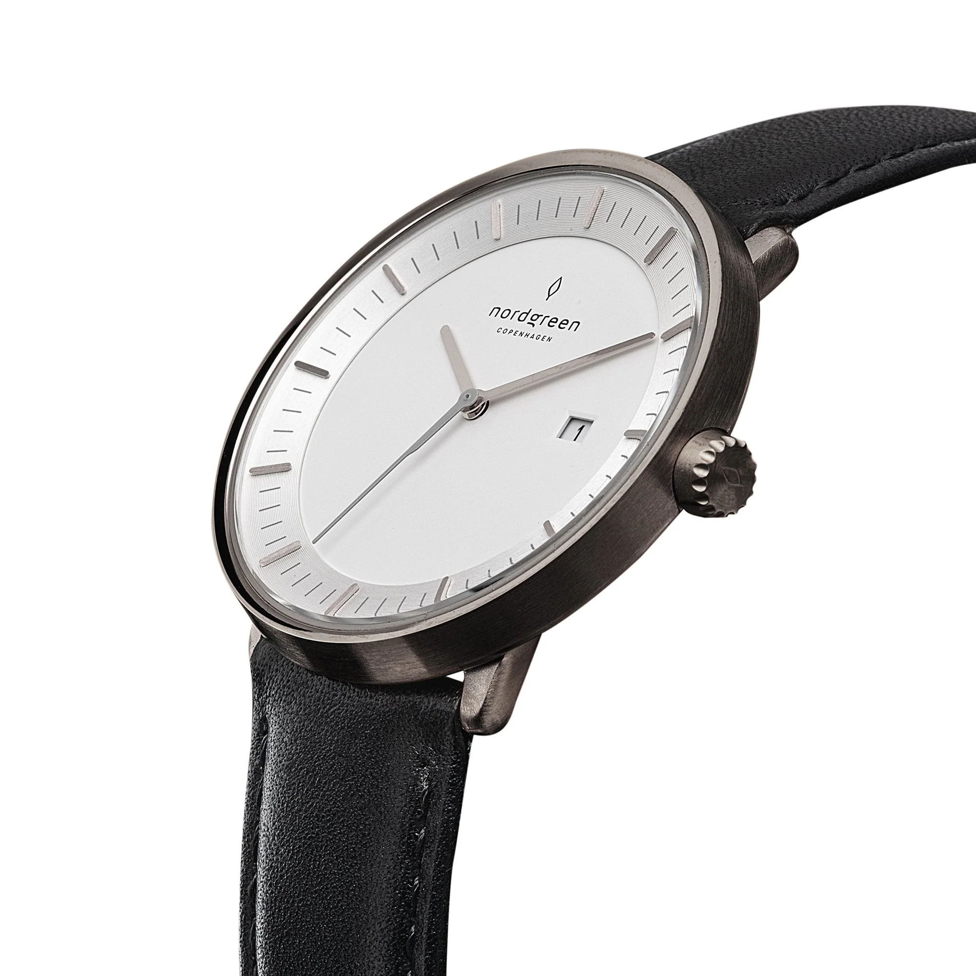 Nordgreen Philosopher Black Leather 36mm Gun Metal Case Watch - Image 3