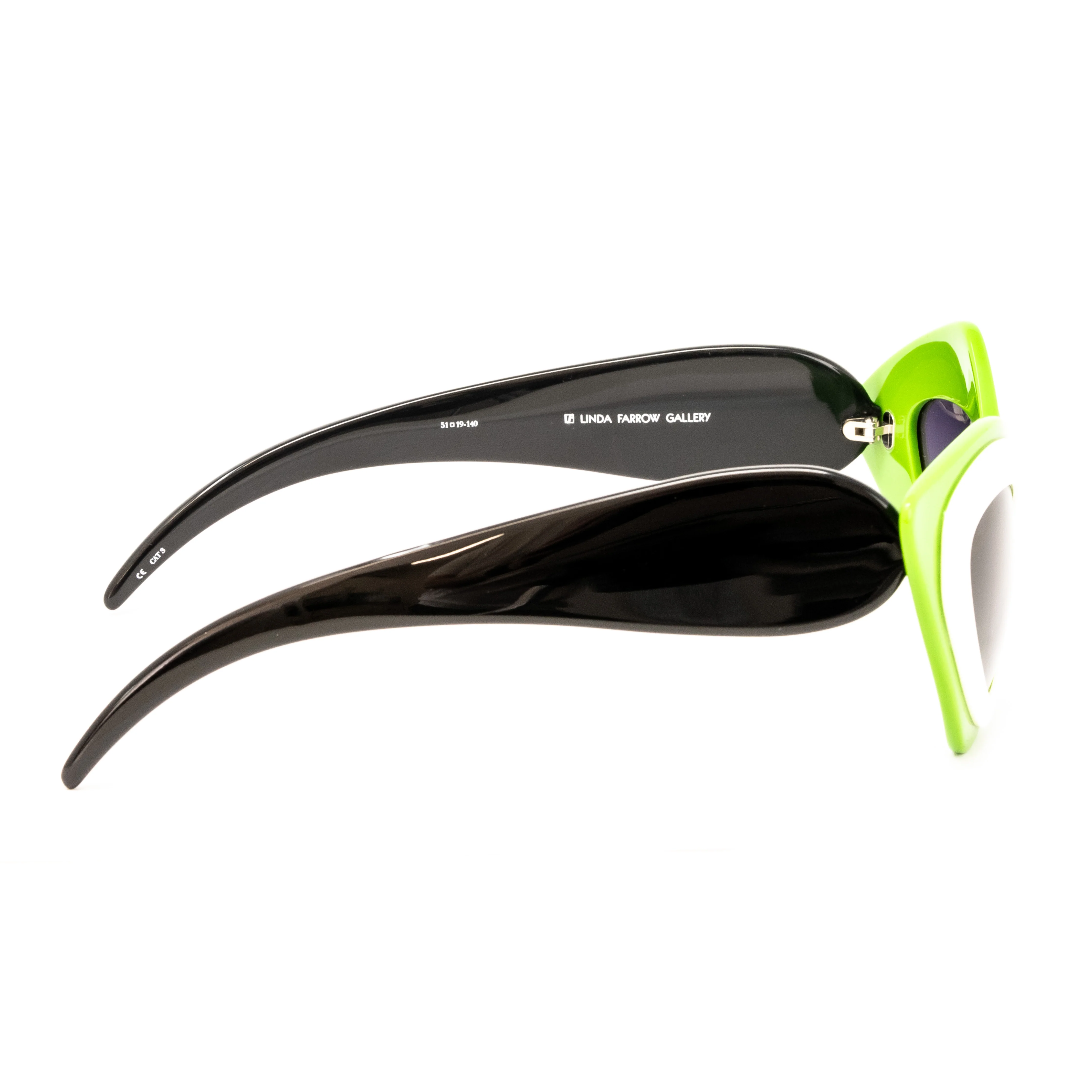 Prabal Gurung x Linda Farrow Cat Eye Pop Art Green White Polarised Sunglasses - Image 3
