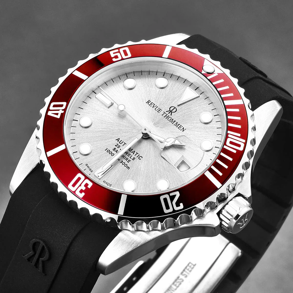 Revue Thommen Diver Men's Silver Red Automatic Watch - Image 3