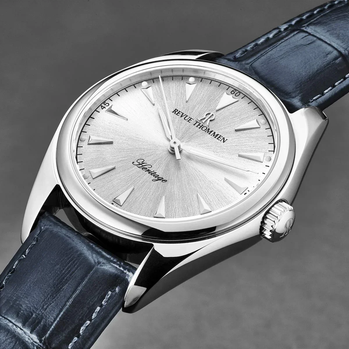 Revue Thommen Heritage Men’s Silver Blue Leather Strap Automatic Watch - Image 2