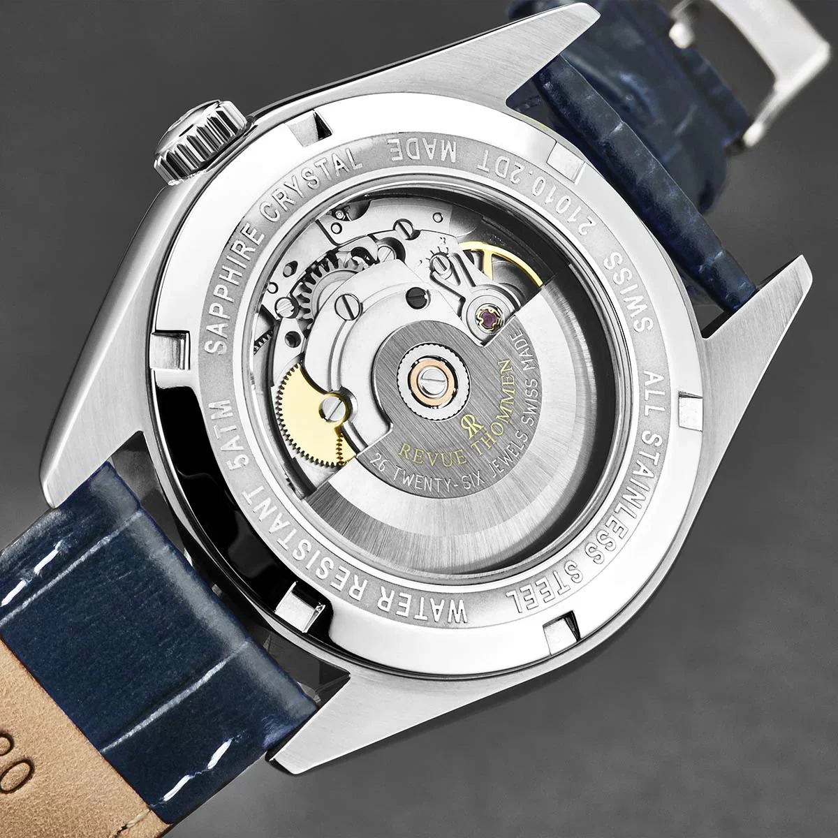 Revue Thommen Heritage Men’s Silver Blue Leather Strap Automatic Watch - Image 3