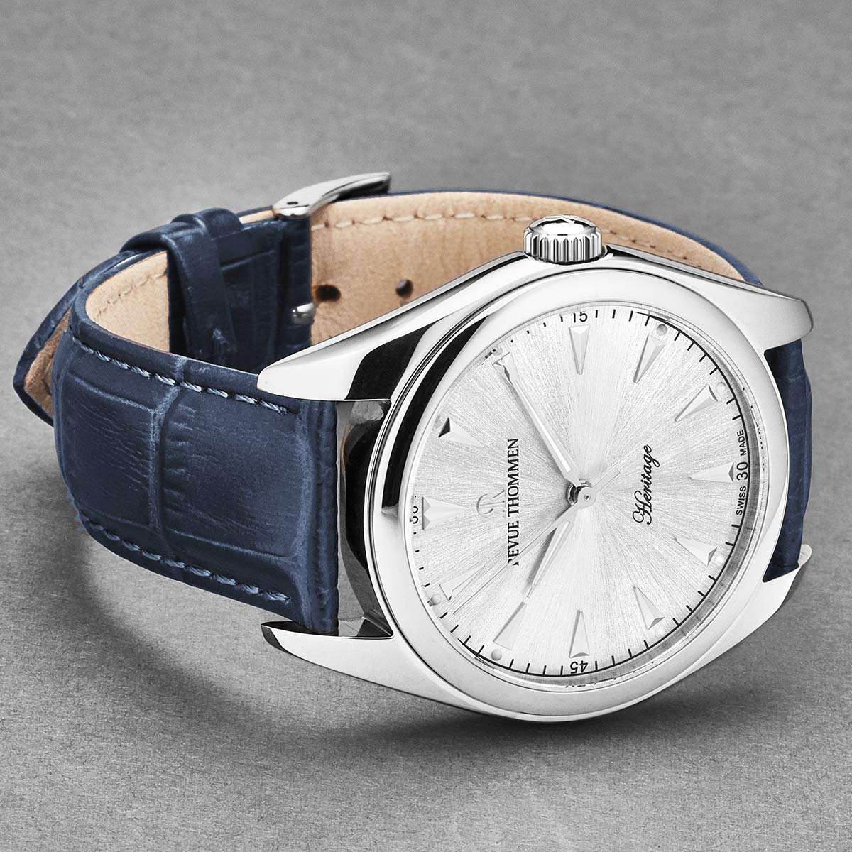 Revue Thommen Heritage Men’s Silver Blue Leather Strap Automatic Watch - Image 4