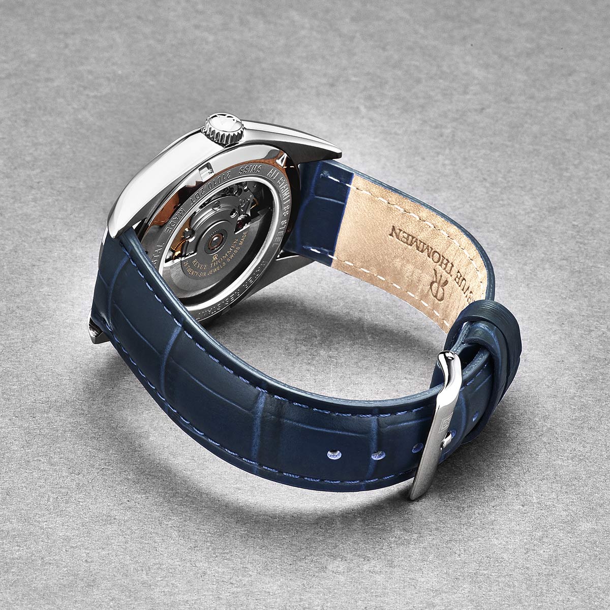 Revue Thommen Heritage Men’s Silver Blue Leather Strap Automatic Watch - Image 5