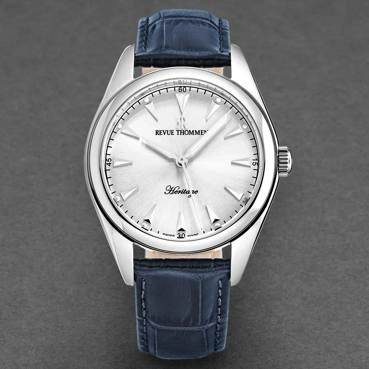 Revue Thommen Heritage Men’s Silver Blue Leather Strap Automatic Watch - Image 7