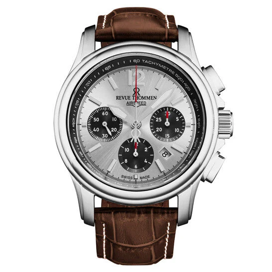 Revue Thommen Men's Airspeed Chronograph Silver Brown Leather Automatic Watch