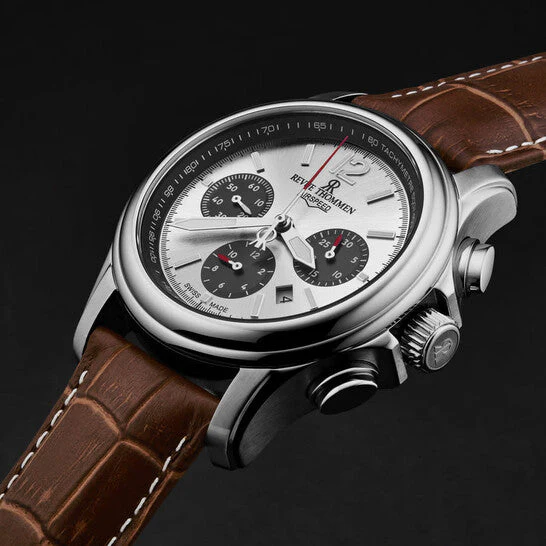 Revue Thommen Men's Airspeed Chronograph Silver Brown Leather Automatic Watch - Image 2
