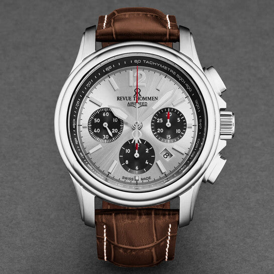 Revue Thommen Men's Airspeed Chronograph Silver Brown Leather Automatic Watch - Image 4