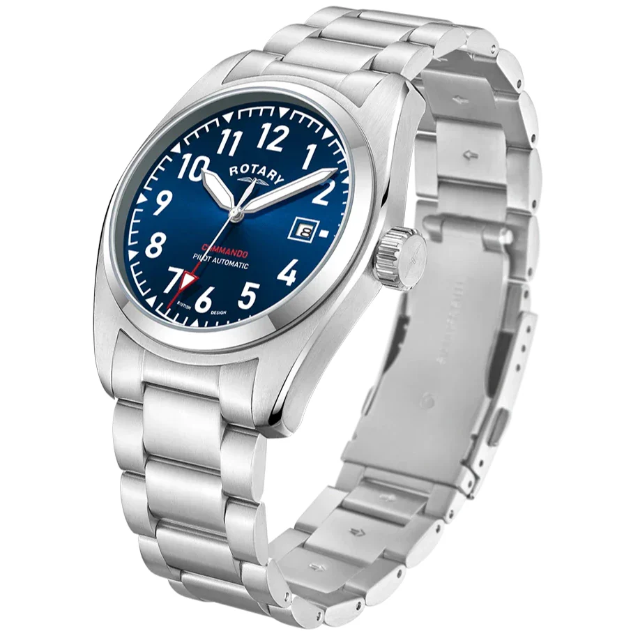 Rotary Commando Pilot Auto Men's Steel Blue Watch - Image 2