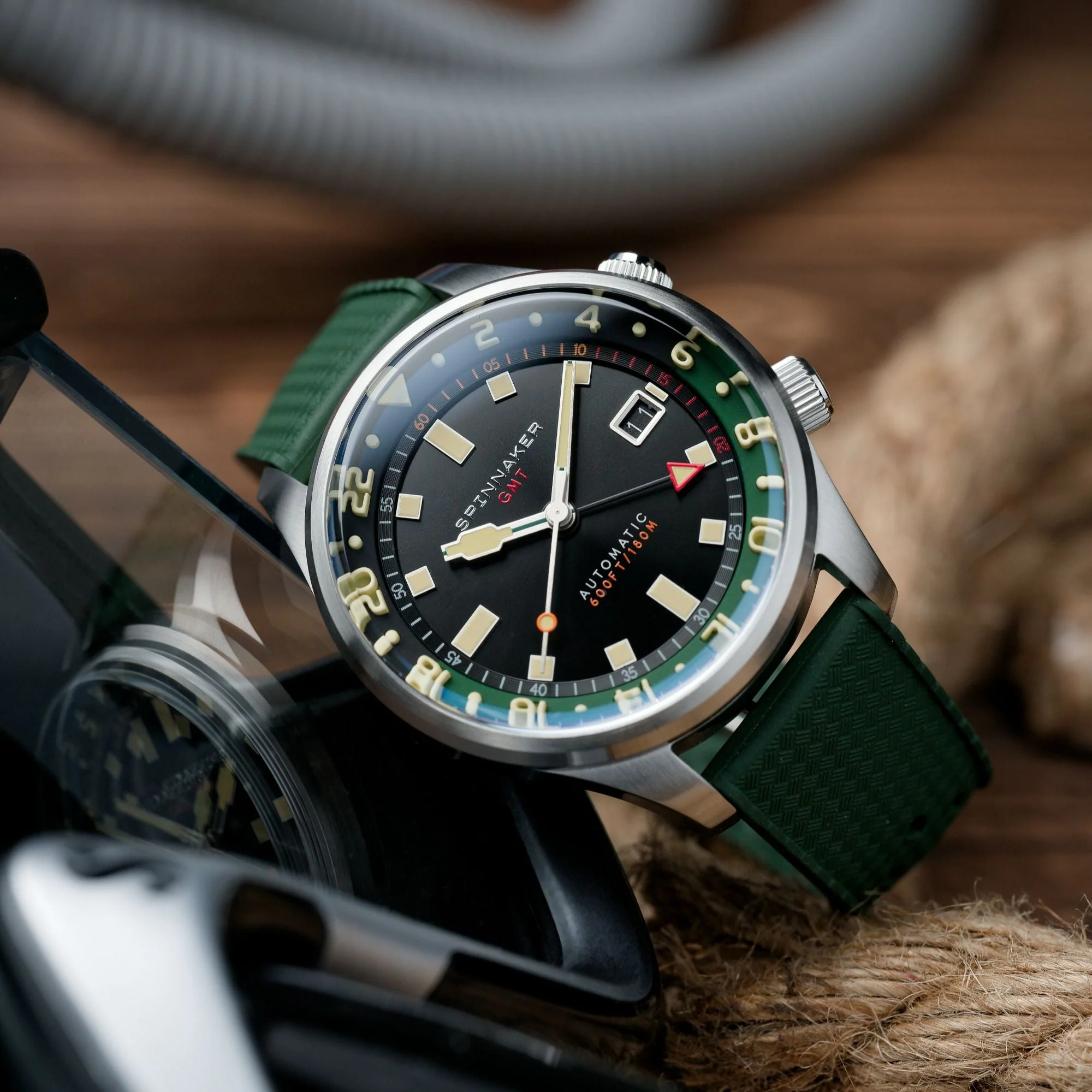 Spinnaker Bradner Automatic GMT Men's Black Green Watch - Image 4