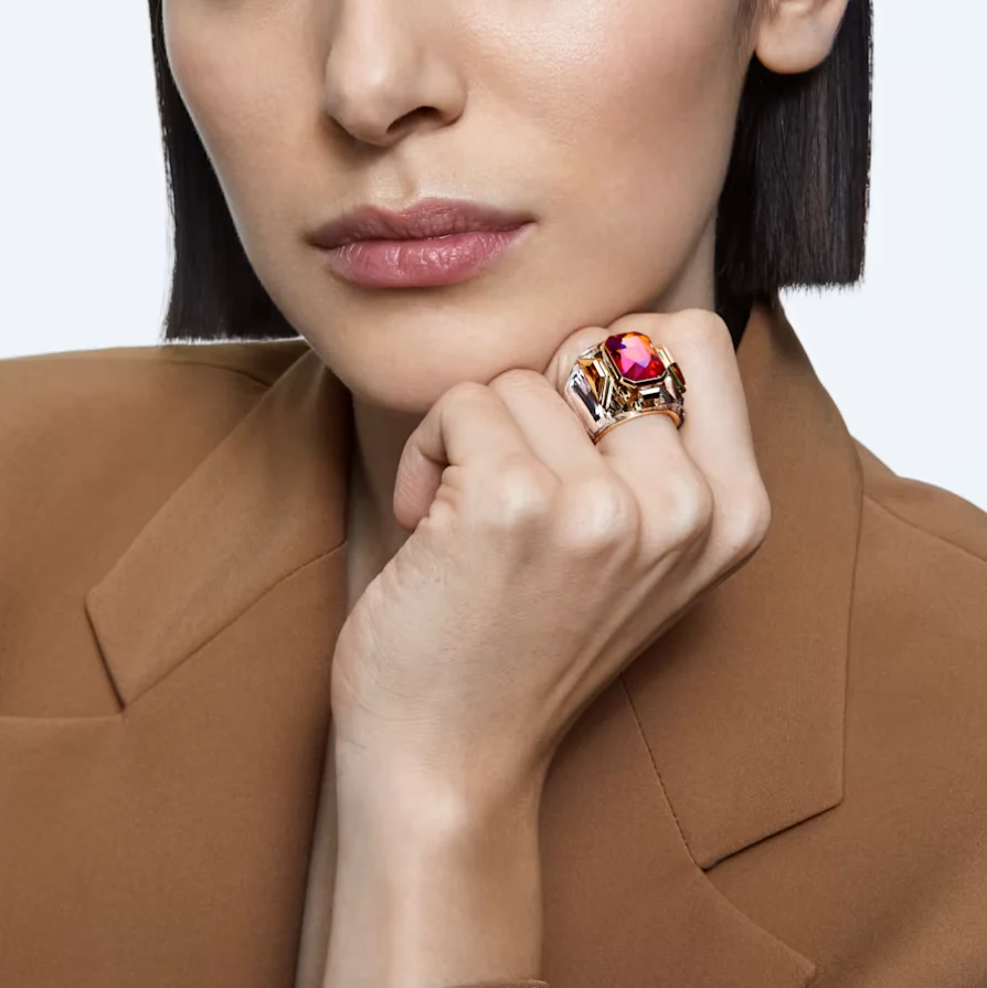 Swarovski Chroma Cocktail Ring Pink and Gold - Image 3